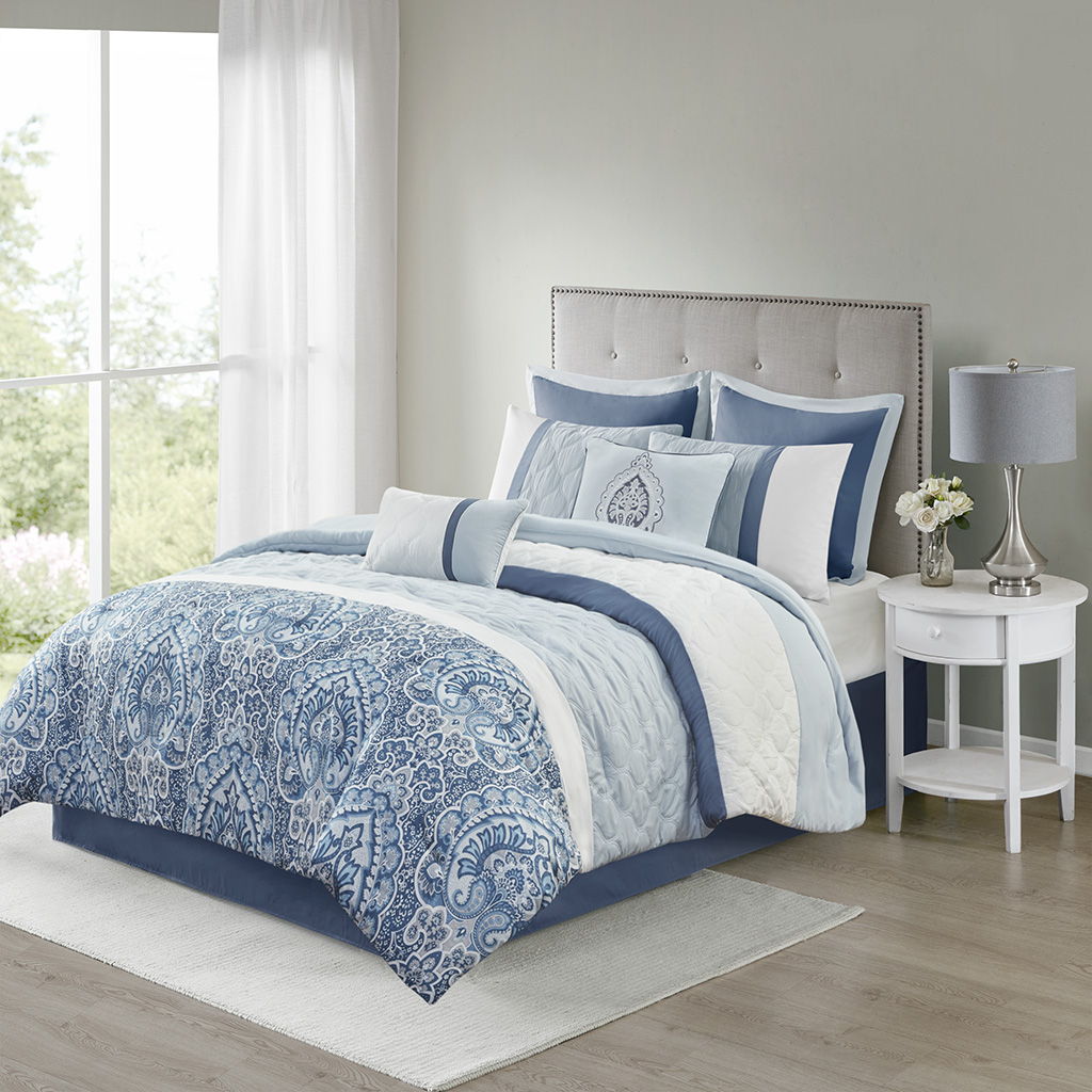 Shawnee - King 8 Piece Comforter Set - Blue 510 Design