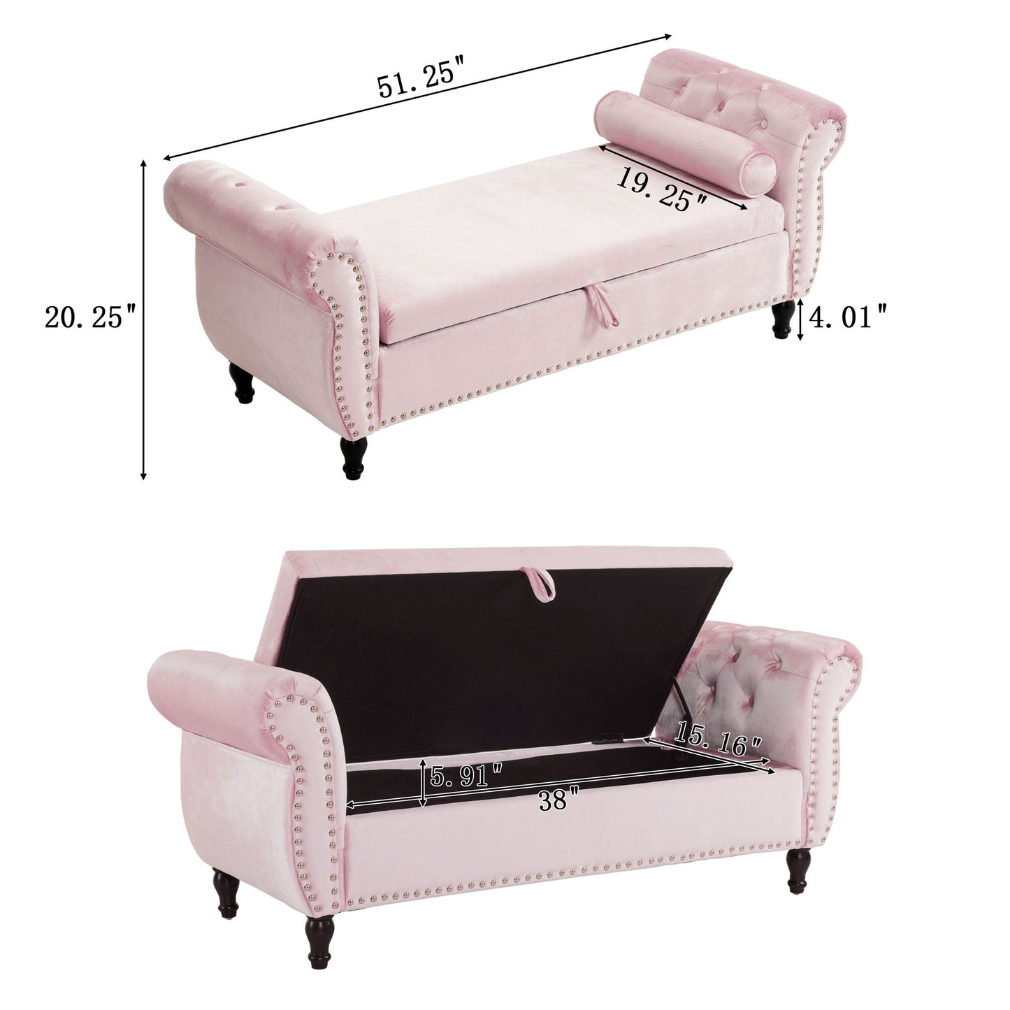 Luxurious Velvet Multifunctional Storage Ottoman Bench With Pillow Noble House