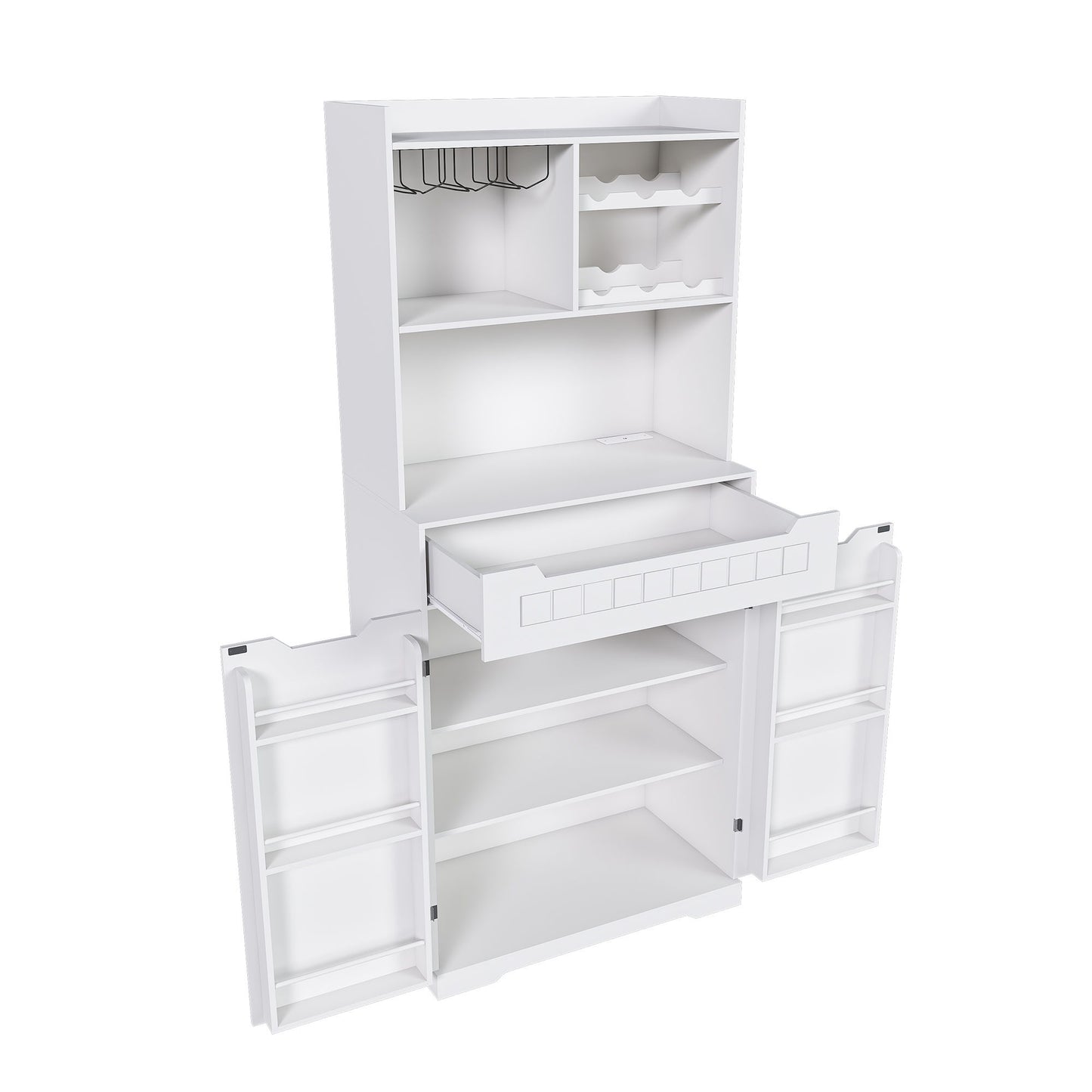 Modern Farmhouse Buffet Cabinet With Hutch Kitchen Storage Sideboard With Drawers & Barn Doors - White Home Essentials