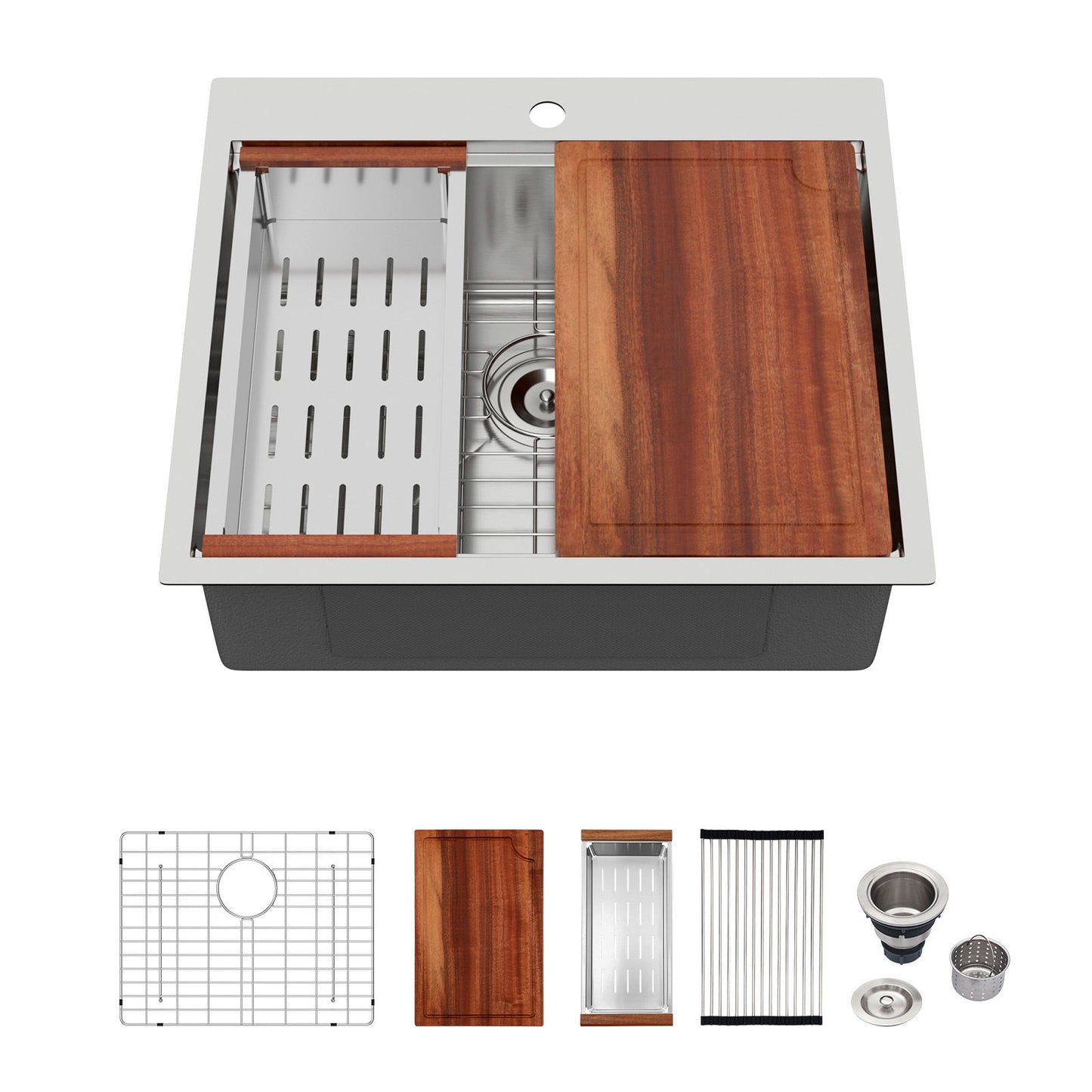 Topmount Stainless Steel Kitchen Sink With Workstation Ledge And Accessories Daily Nest