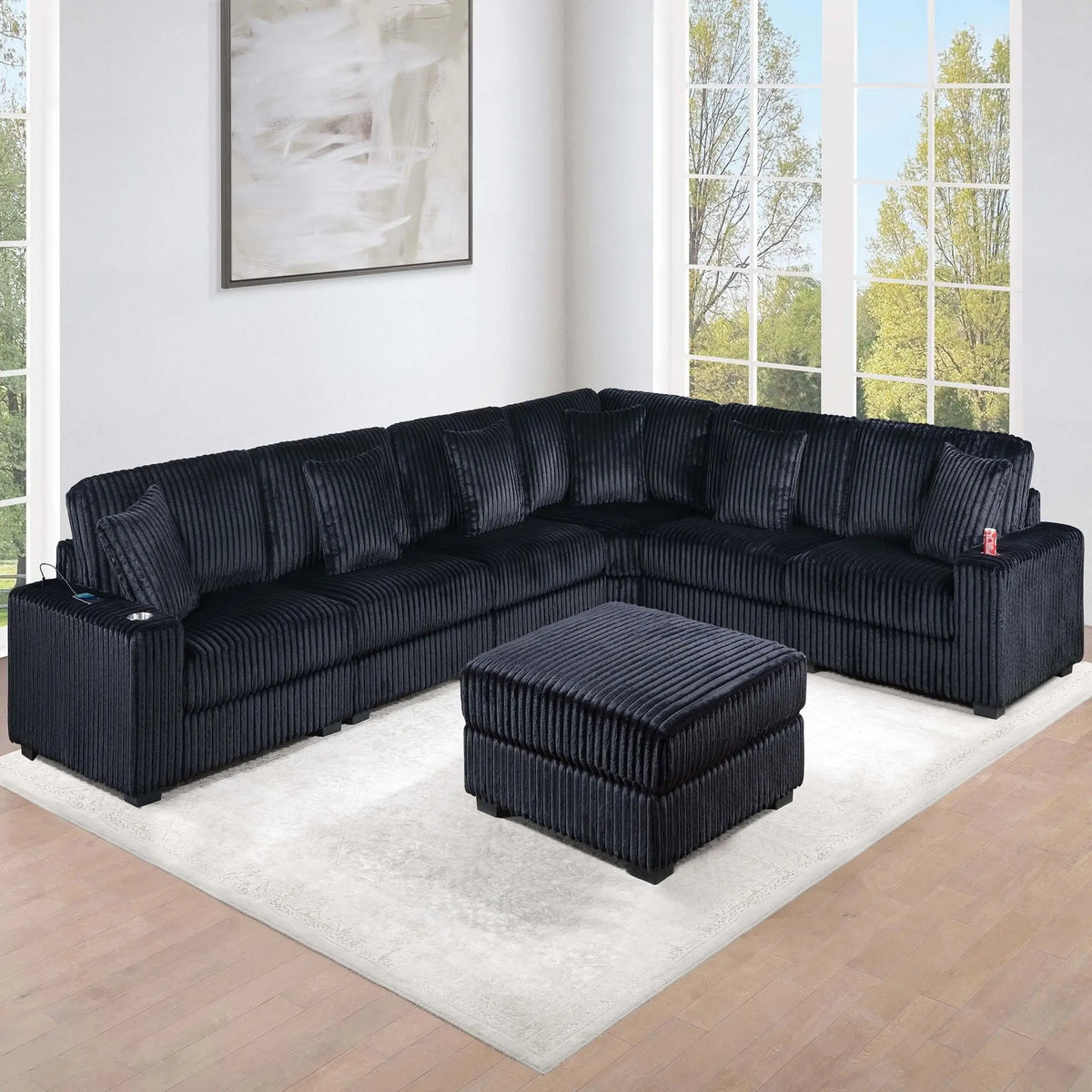Contemporary Style Modular Sectional Sofa Set With USB, Cup Holder Home Essentials
