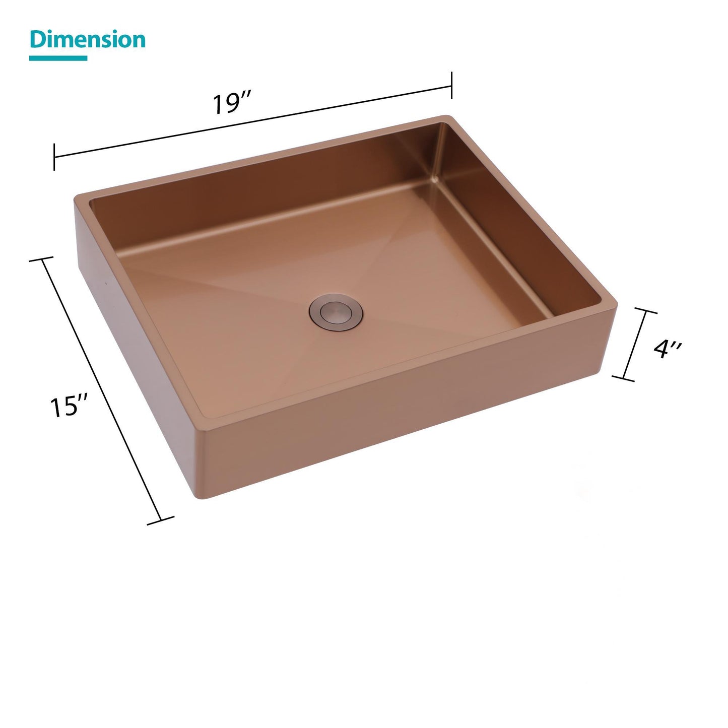 19" X 15" Stainless Steel Bathroom Sink With Pop Up Drain, Nano Surface - Rose Gold Daily Nest