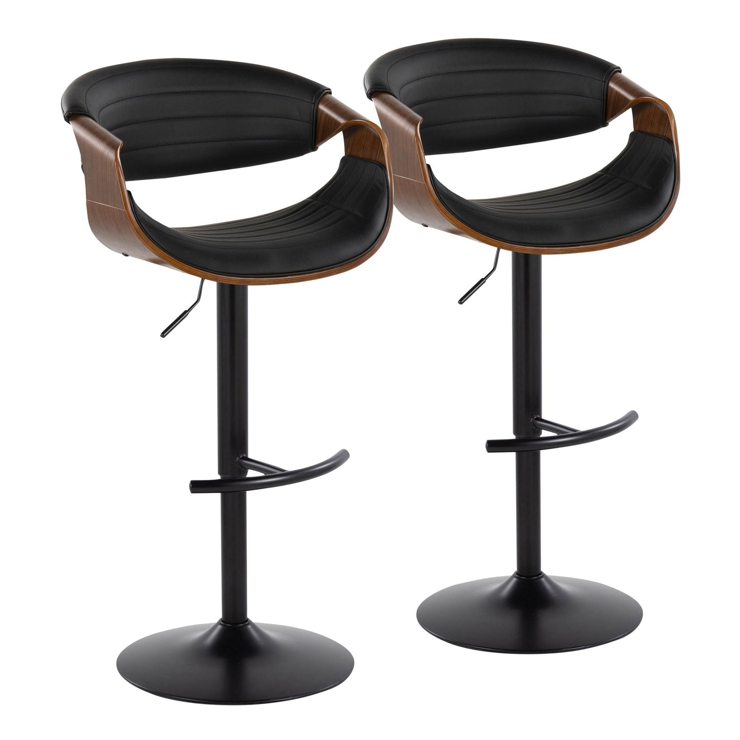 Symphony - Mid-Century Modern Adjustable Barstool With Swivel With Rounded T Footrest (Set of 2) - Black / Walnut / Black Lumi Source