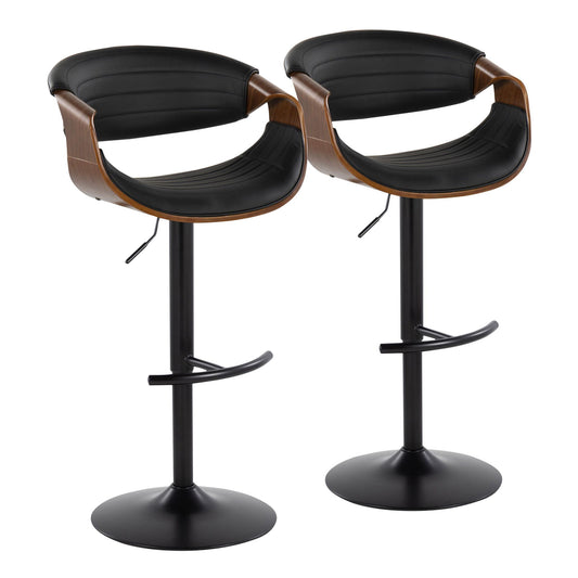 Symphony - Mid-Century Modern Adjustable Barstool With Swivel With Rounded T Footrest (Set of 2) - Black / Walnut / Black Lumi Source
