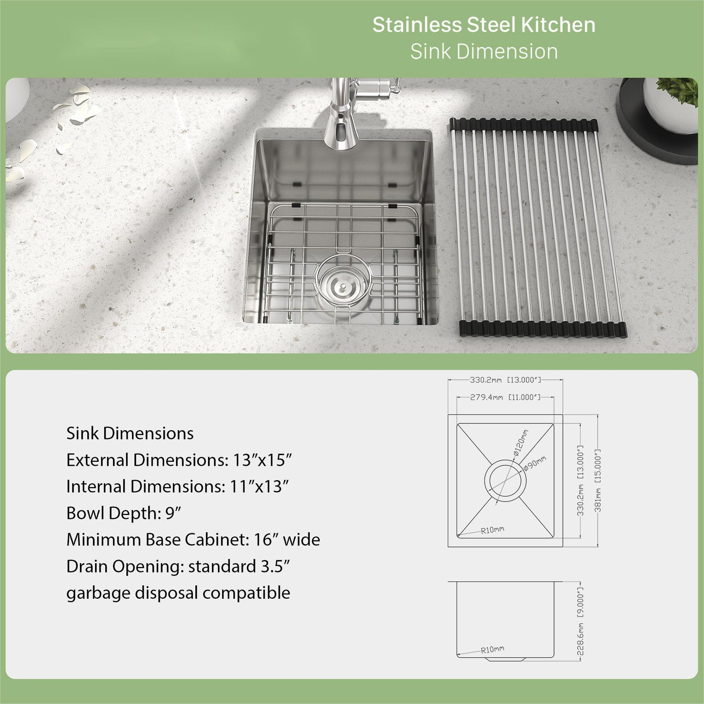 13" Undermount Kitchen Sink 16 Gauge Single Bowl - Brushed Nickel Daily Nest