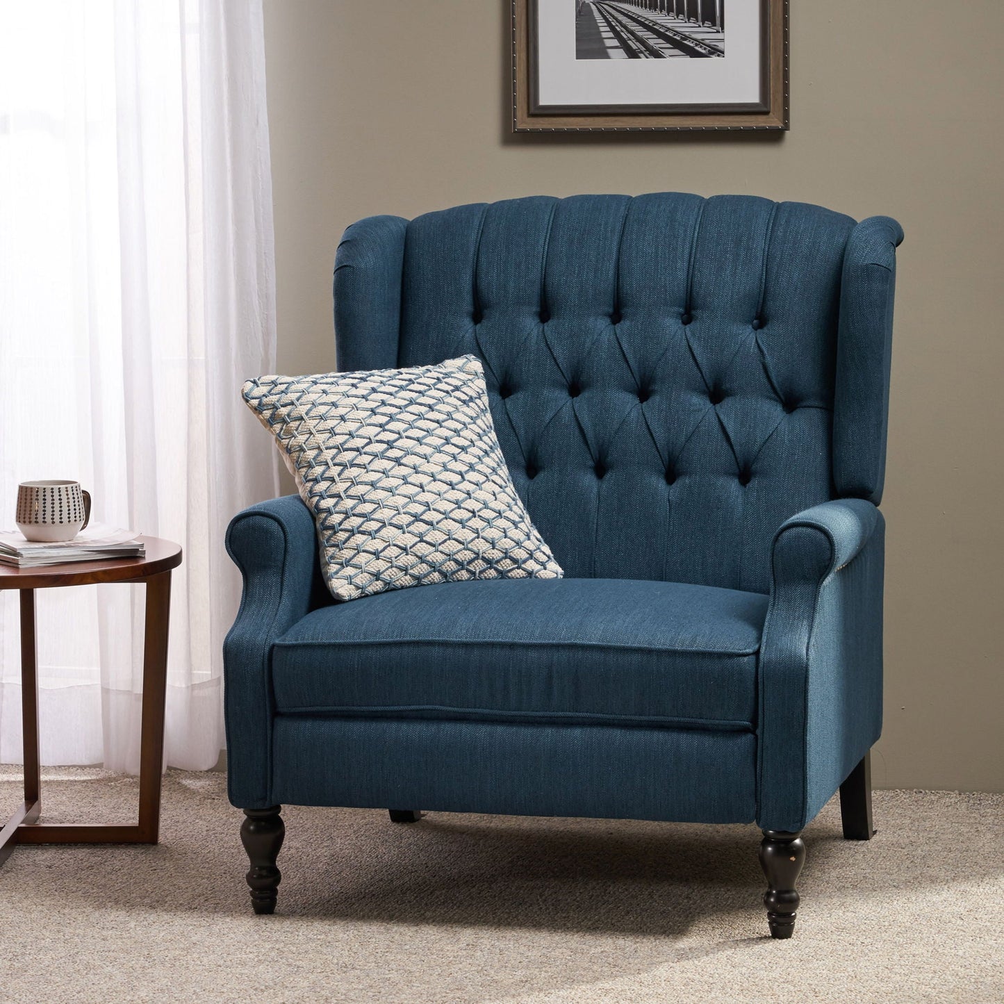 Dunham - Contemporary Fabric Tufted Oversized Pushback Recliner Noble House