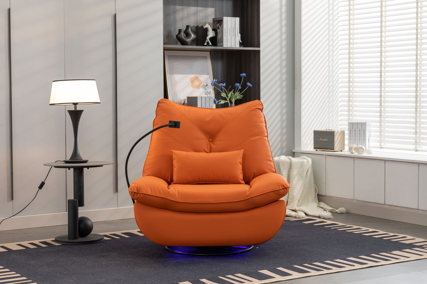 270 Swivel Glider Recliner Chair, Power Recliner Rocking Chair, USB Port Charge For Nursery Chair With Atmosphere Lamp For Living Room Bedroom Apartment Home Essentials