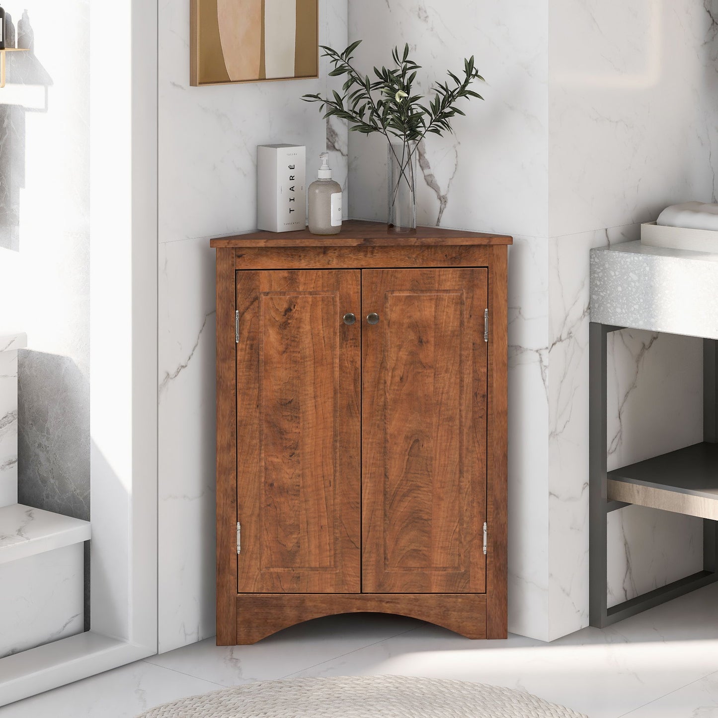 Triangle Bathroom Storage Cabinet With Adjustable Shelves, Freestanding Floor Cabinet For Home Kitchen Hearth and Haven