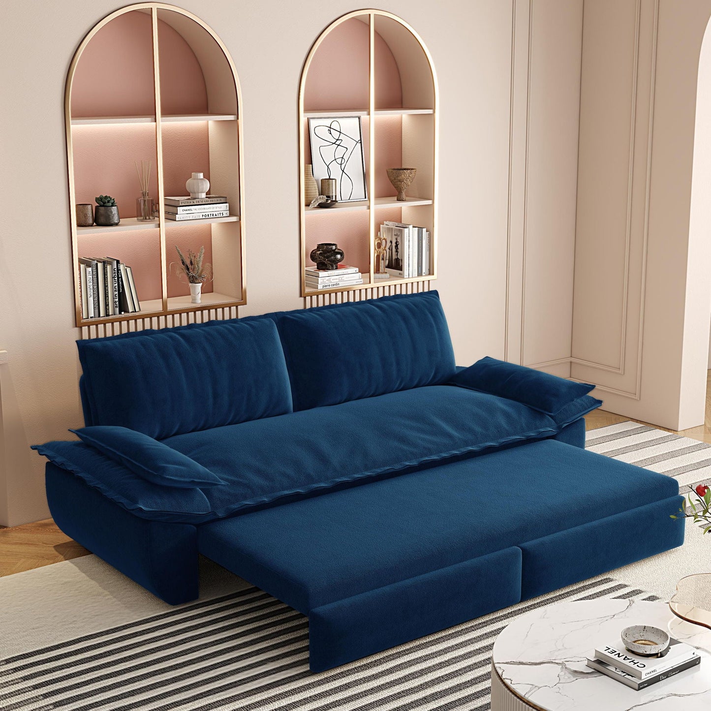 Queen Pull Out 3 In 1 Convertible Sleeper Sofa, Multi-Functional Home Essentials