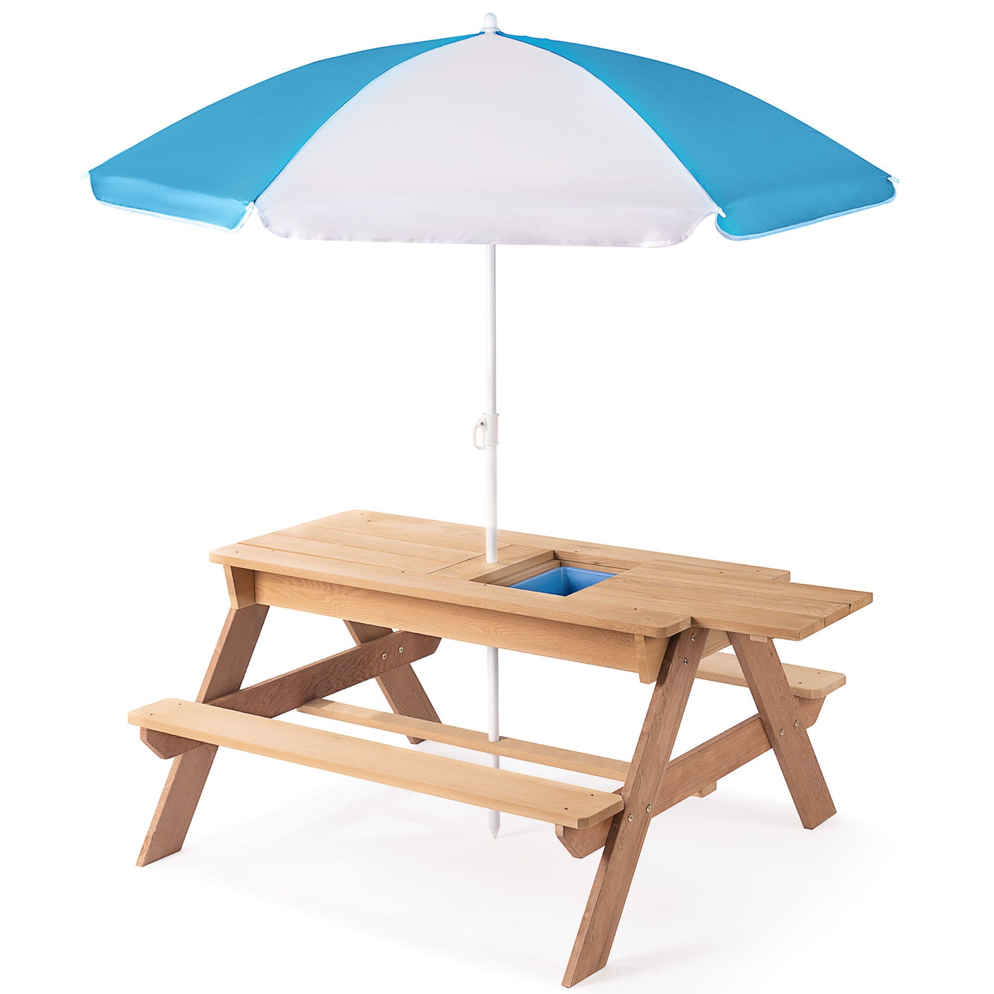 3-In-1 Kids Outdoor Wooden Picnic Table With Umbrella, Convertible Sand & Water, ASTM & CPSIA Certification Home Essentials