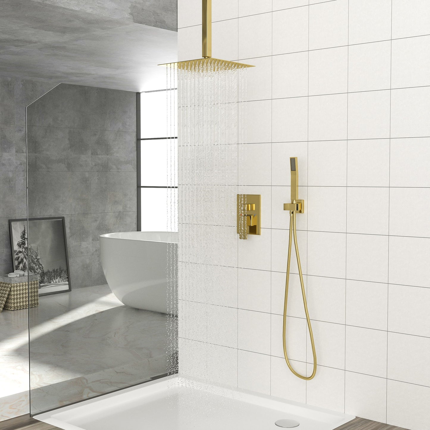 Luxury Dual Shower Head System 12" Ceiling Mount With Rough In Valve, Stainless Steel And Brass Daily Nest