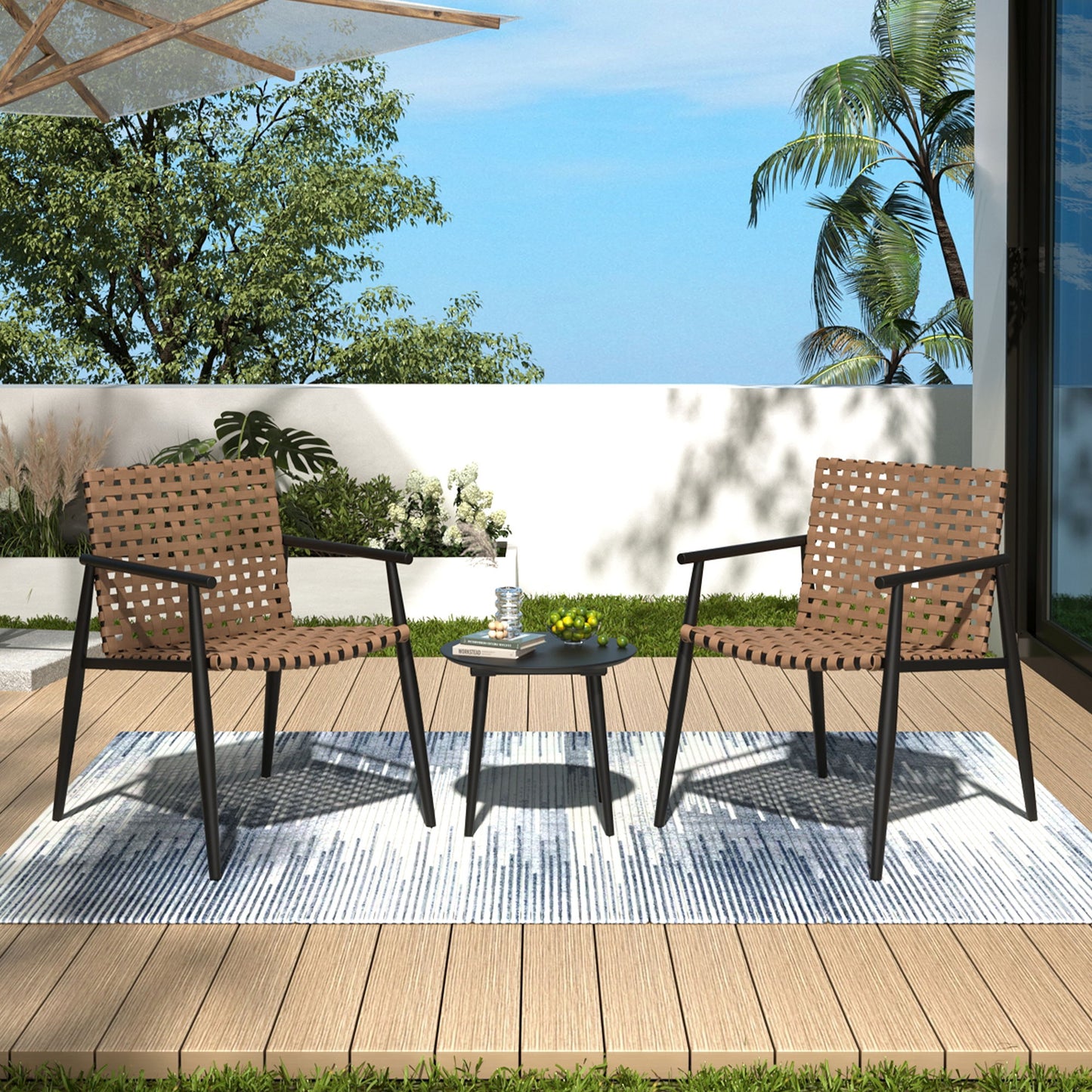 Outdoor Chat Set, 2 Chairs & Side Table - Black / Brown Noble House