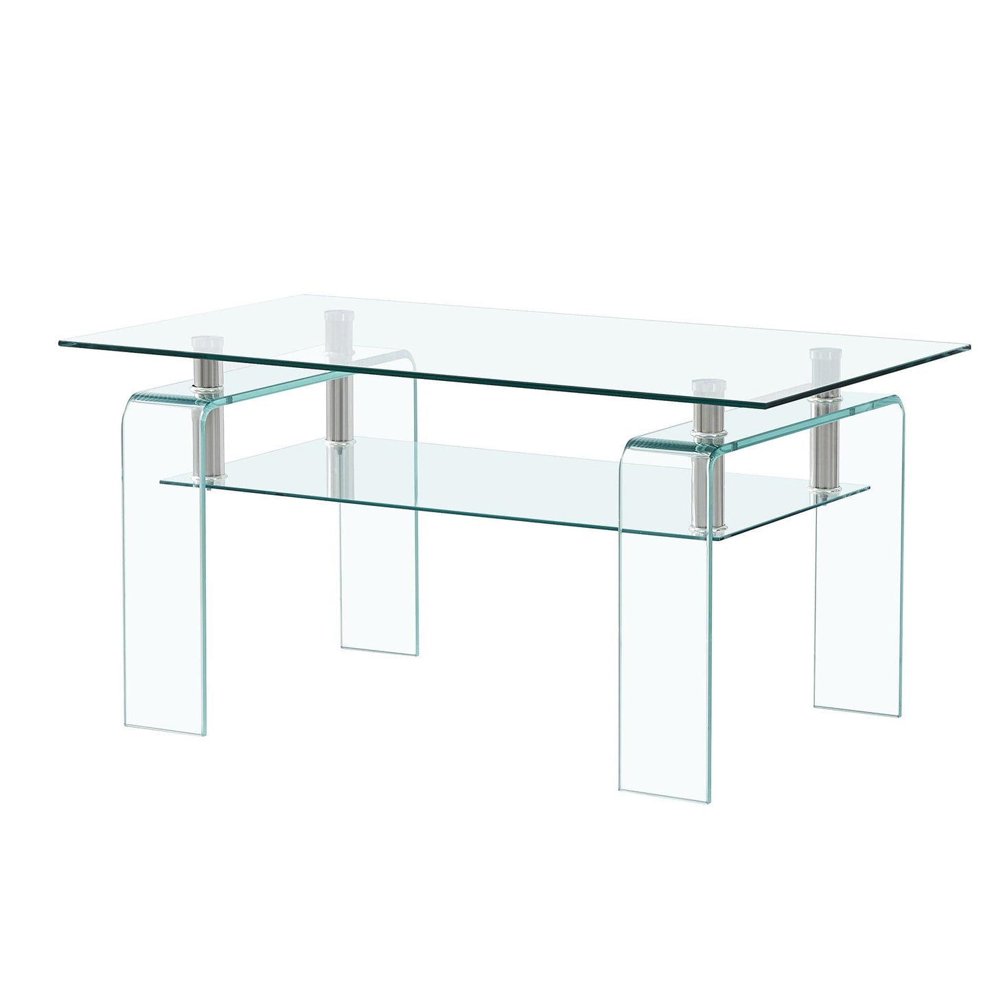 Modern Tempered Glass Coffee Table With 2 Tier Storage For Living Room Home Essentials