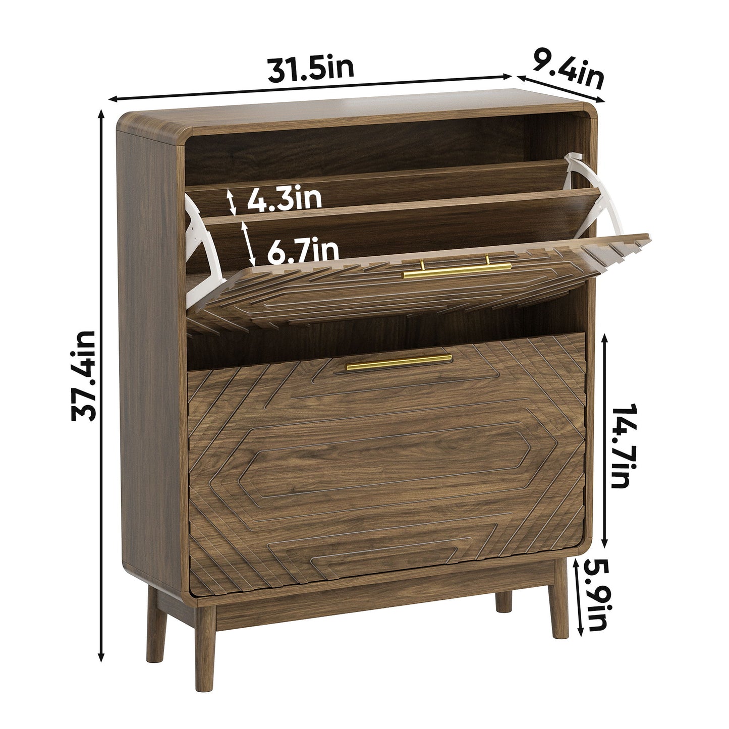 Freestanding Shoe Cabinet With 2 Flip Top Drawers For Entryway - Walnut Home Essentials