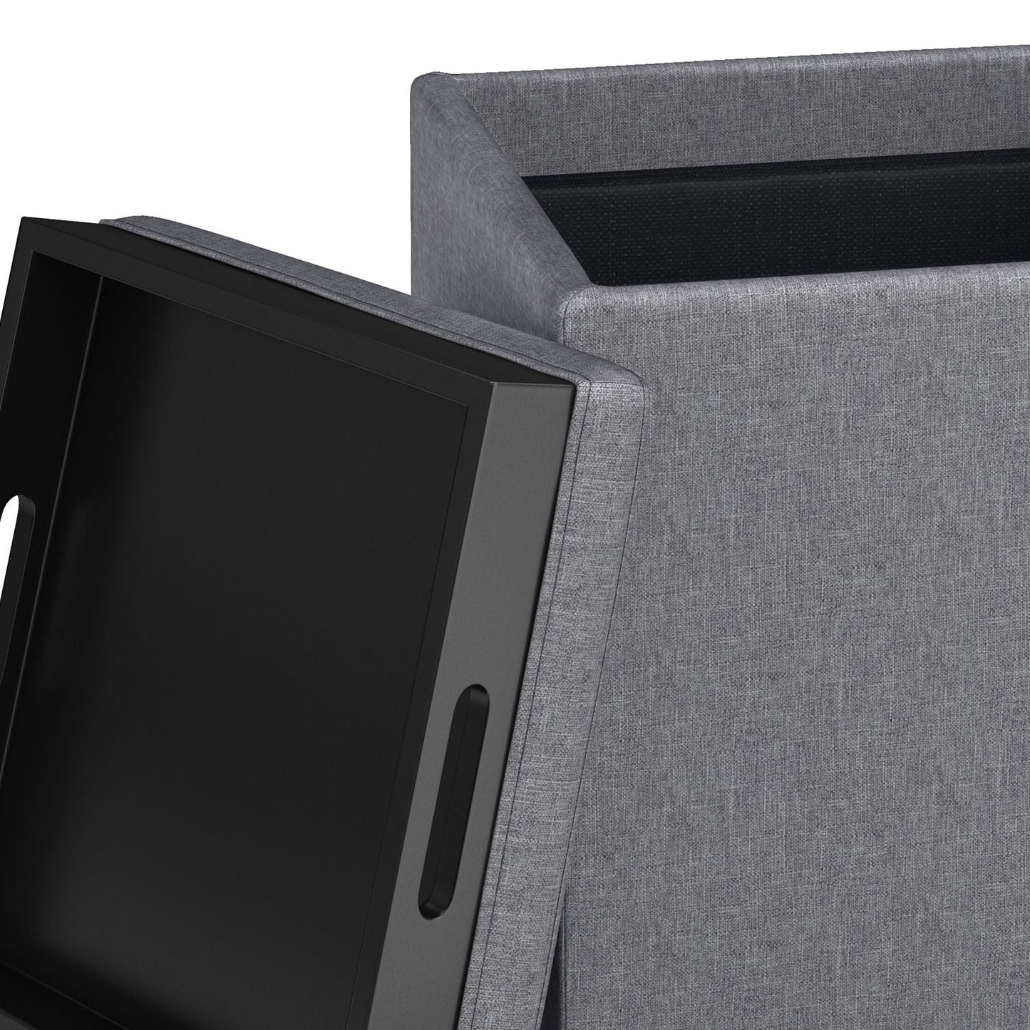 Rockwood - Upholstered Cube Storage Ottoman With Tray Simpli-Home