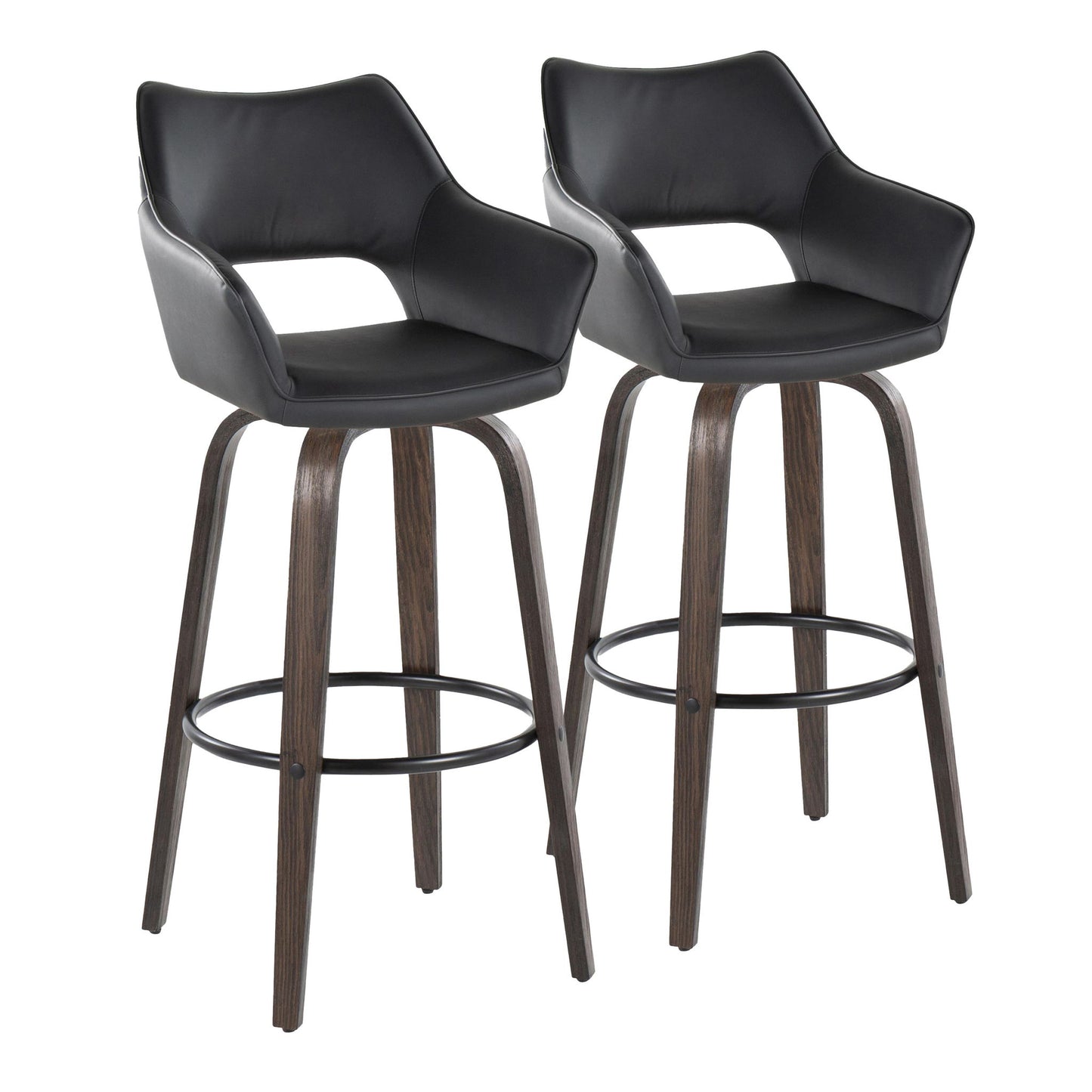 Mustang - Contemporary Fixed Height Barstool With Swivel With Round Footrest (Set of 2) Lumi Source