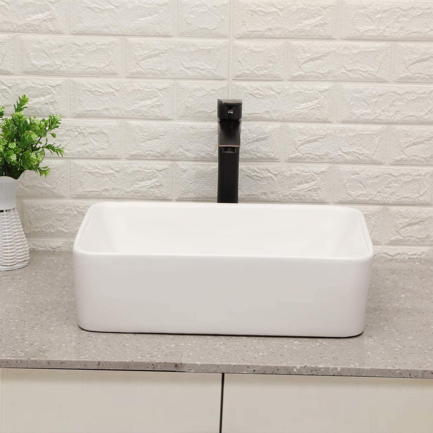 Above Porcelain Vessel Vanity Sink And Faucet Combo, 19" X 15" - White Daily Nest