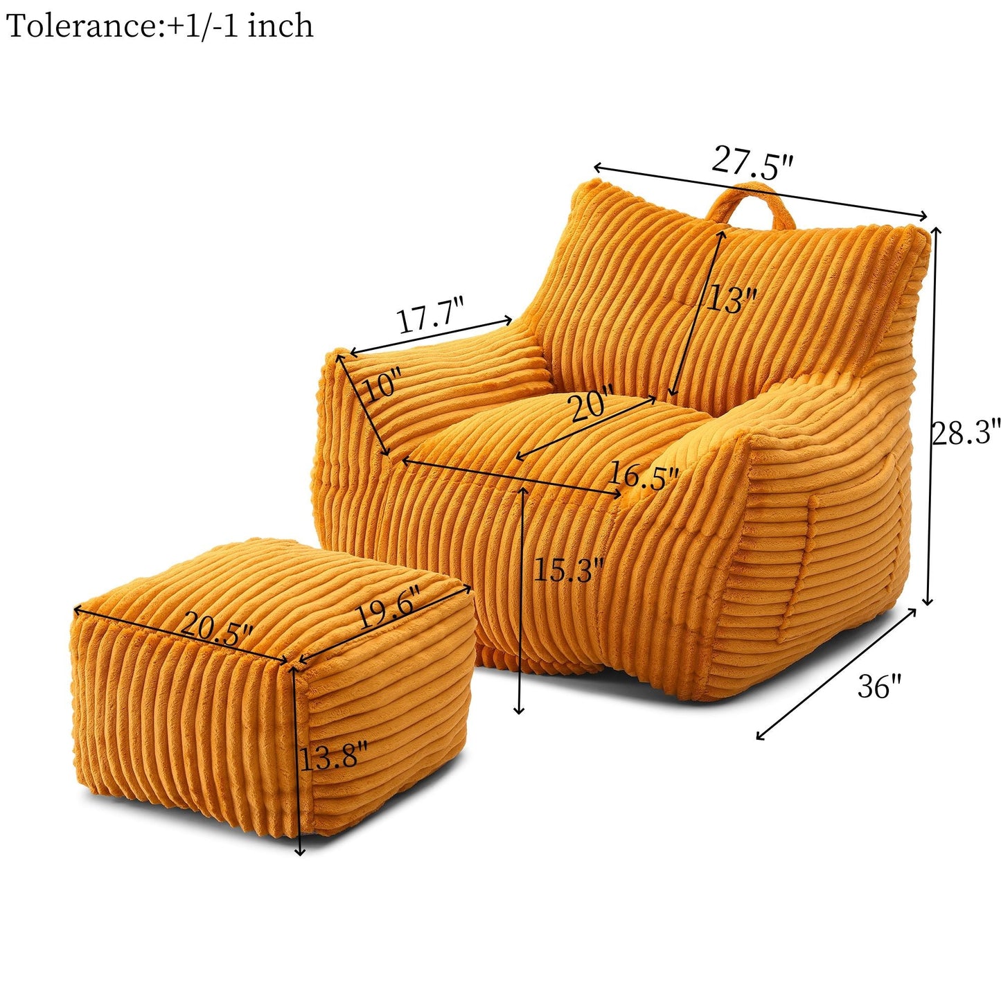 Giant Plush Bean Bag Chair With Armrests And Footstool Home Essentials
