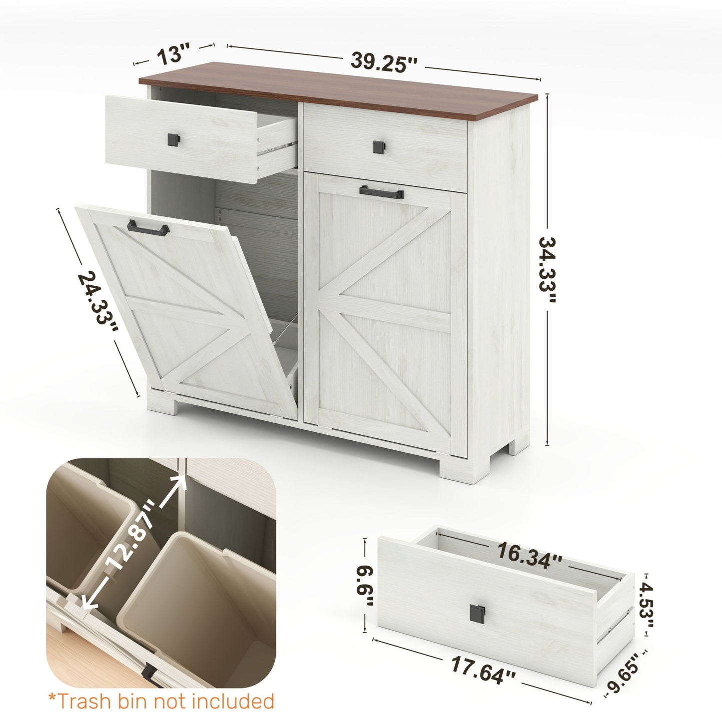 Double Tilt Out Trash Cabinet With Hideaway Drawer And Barn Door Style Home Essentials