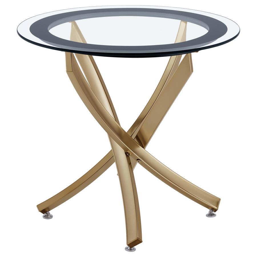 Brooke - Round Glass Top Side End Table Metal Base CoasterEssence