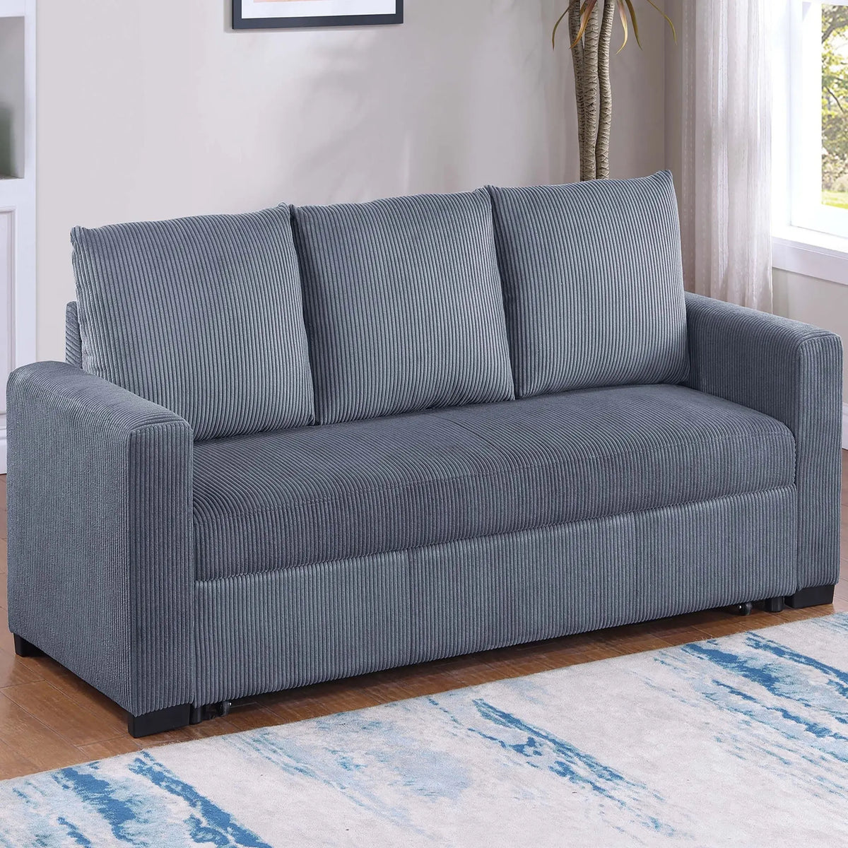 Convertible Sleeper Sofa With Pull Out Bed, Upholstery, Square Arms - Dark Gray Home Essentials