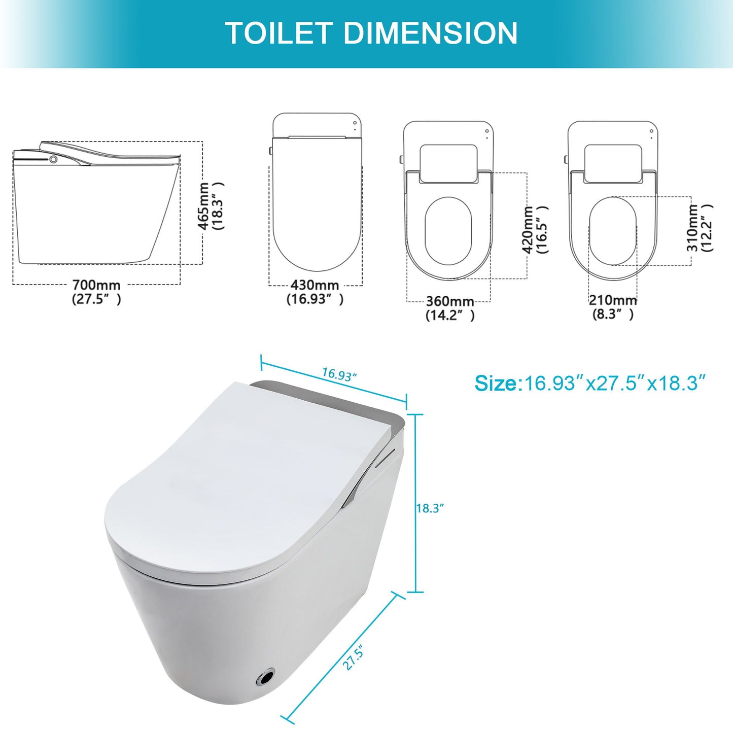 Smart Bidet Toilet Combo With Auto Open & Close, Heated Seat, Foot Sensor Flush, LED Display, Ceramic - White Daily Nest