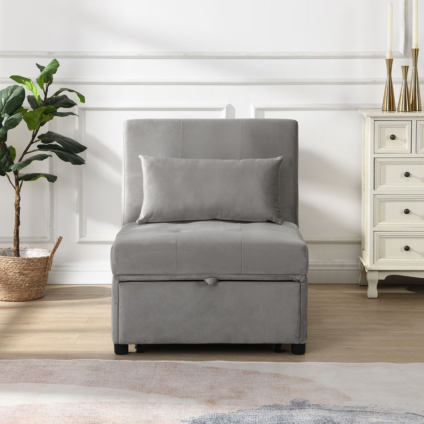 Folding Ottoman Sofa Bed - Gray Fabric Home Essentials