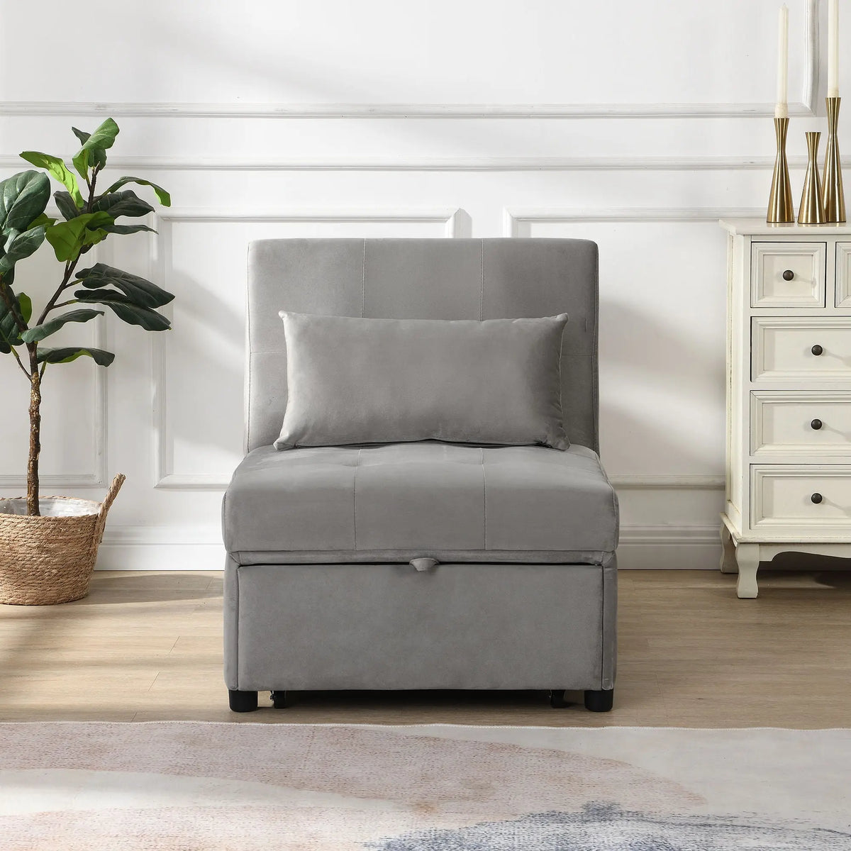 Folding Ottoman Sofa Bed - Gray Fabric Home Essentials
