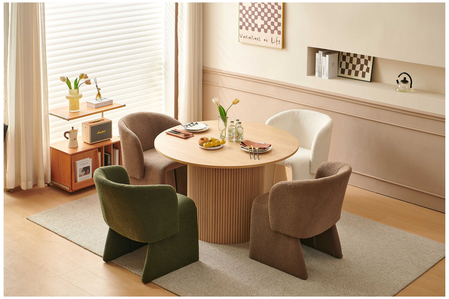 Modern Accent Chair Brown Single Sofa Chair, Upholstered Side Chair Teddy Comfy Chair For Dining Room / Bedroom / Living Room / Reception Home Essentials