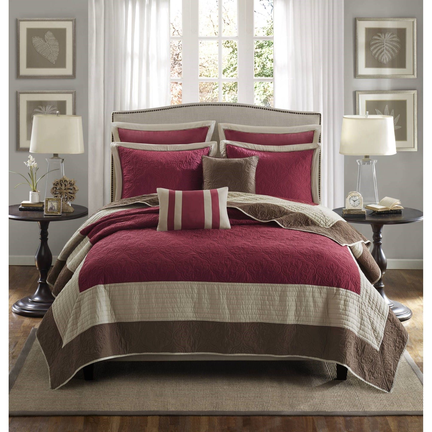 Attingham - King/California King 7 Piece Quilt Set With Euro Shams And Throw Pillows - Red Madison Park