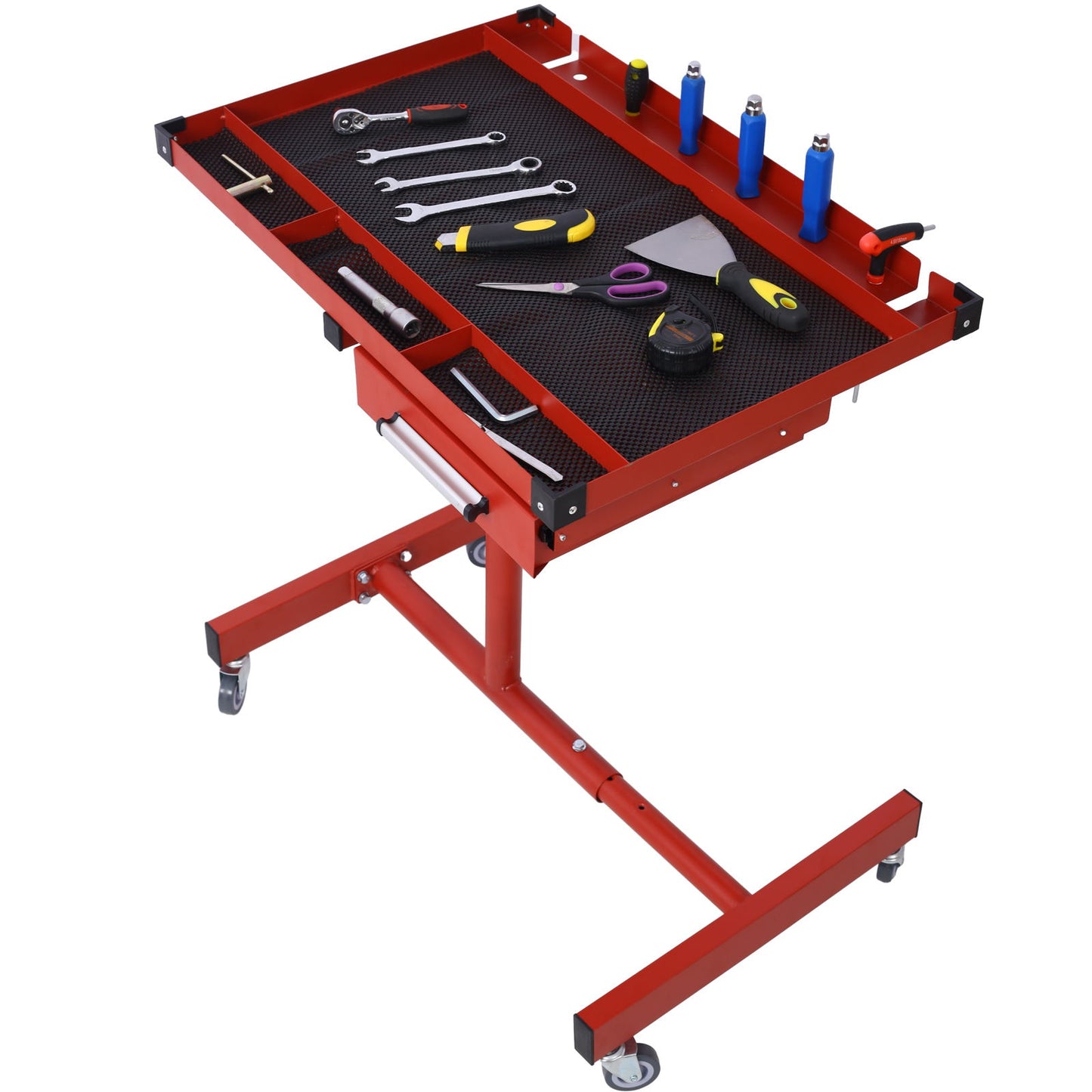 Adjustable Tear Down Work Table With Drawer For Garages, Repair Shops, And Diy, Portable, (4) 2.5" Swivel Casters, 220 Pound Capacity, Rubber Corners, Heavy Duty Steel Home Essentials