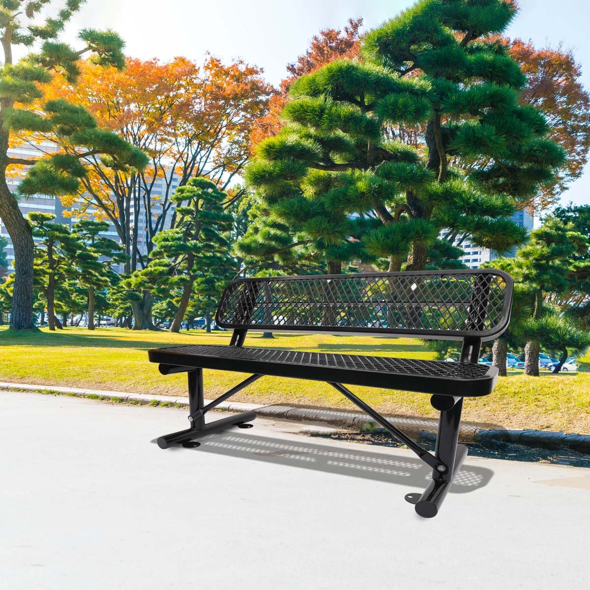 Outdoor Steel Bench With Backrest Home Essentials