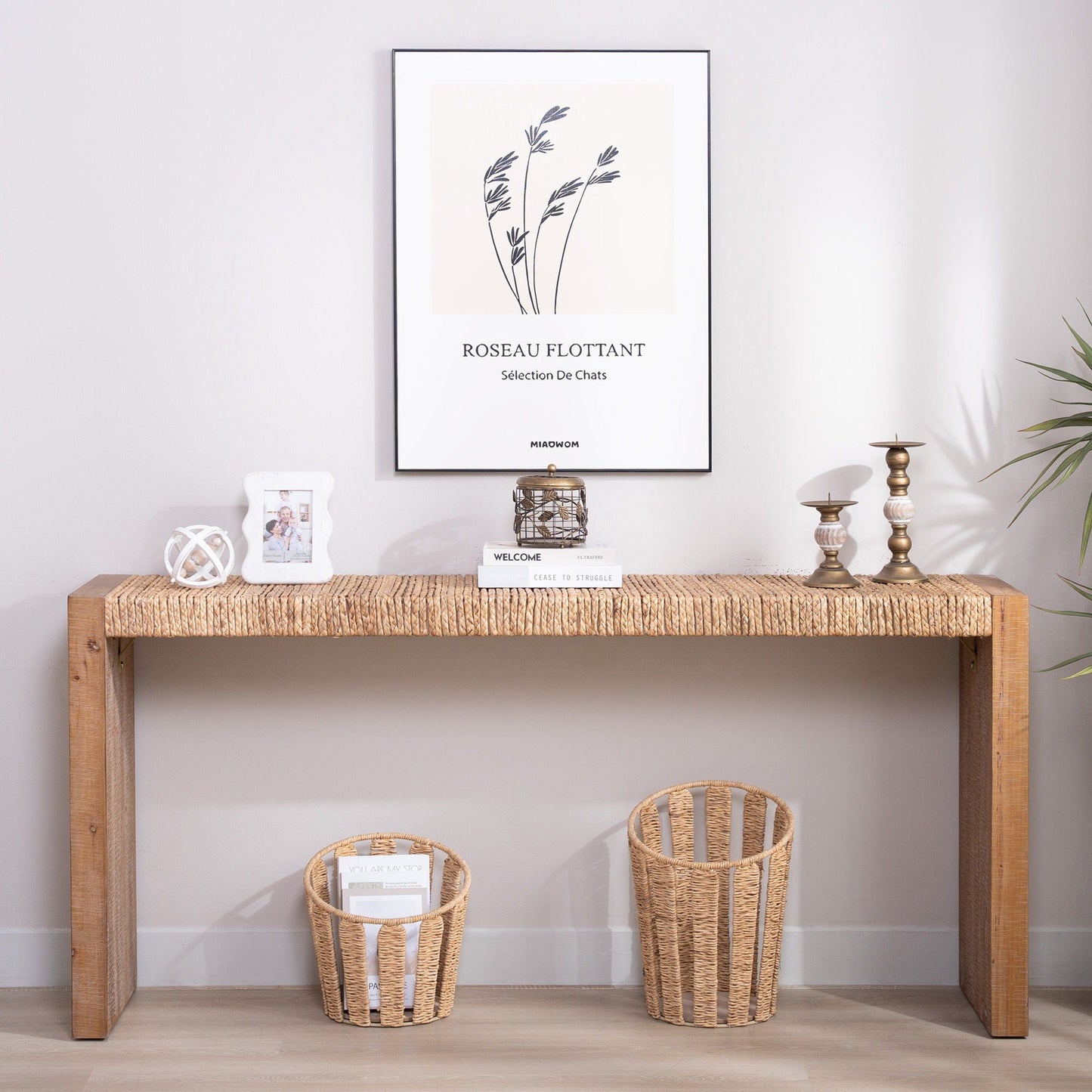 Console Table, Handwoven Top - Antique Natural / Natural Home Essentials