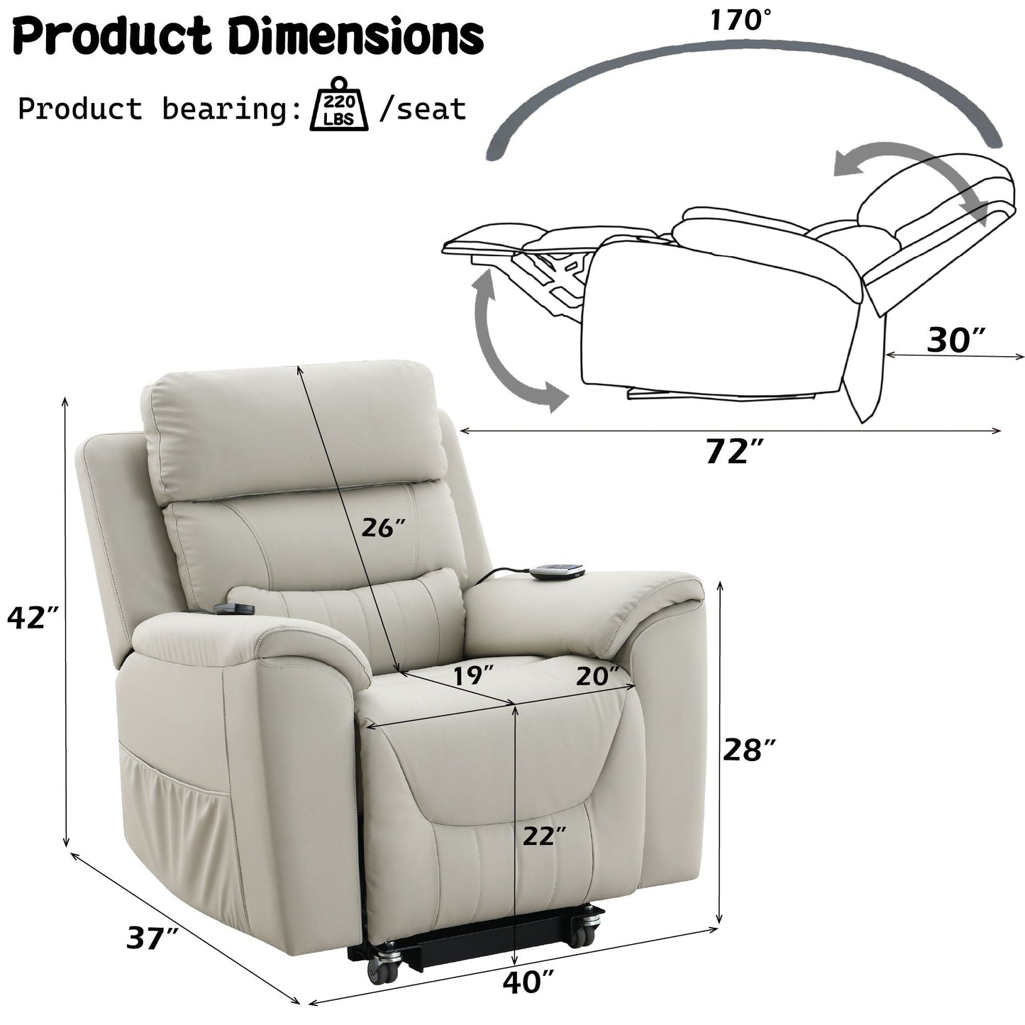 Marsha - Silicone Synthetic Leather Power Motion Recliner With Lift Heating Massage Chair - Light Gray Acme