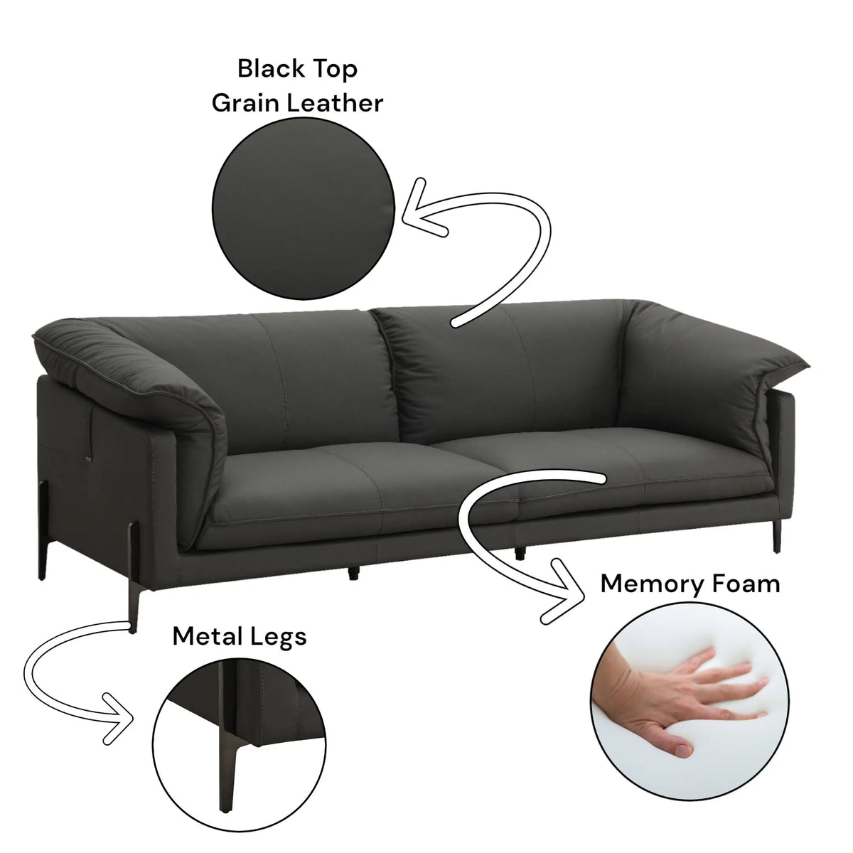 Tadi - Top Grain Leather Sofa - Black Acme