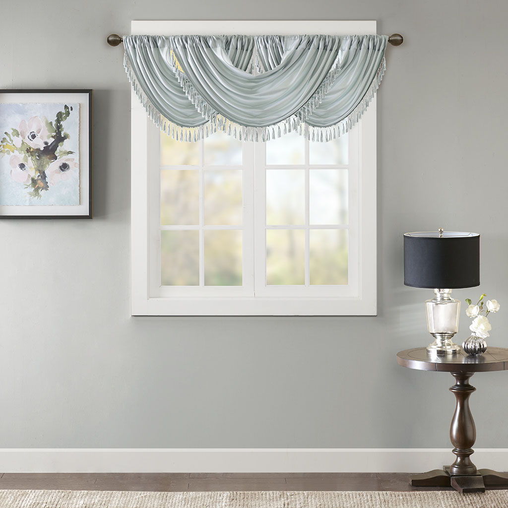 Elena - Waterfall Embellished Valance - Dusty Aqua Madison Park