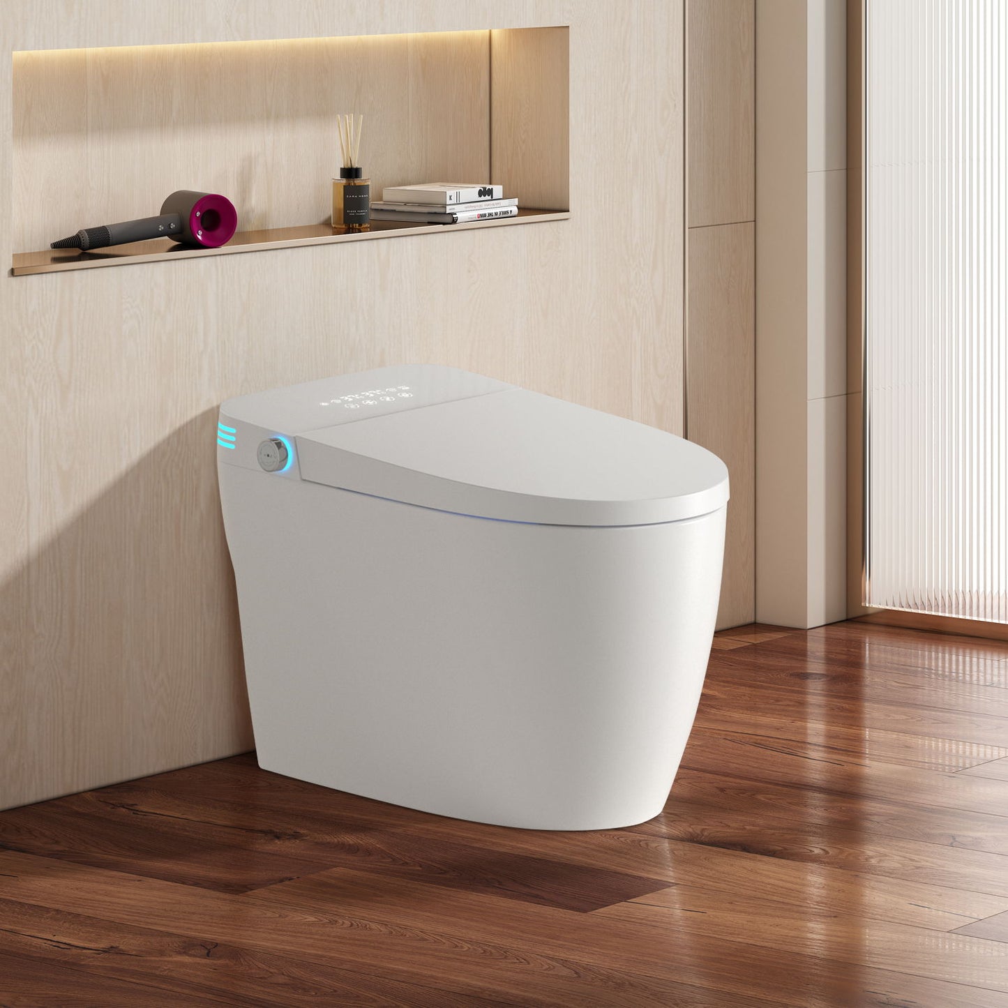 Tankless Smart Toilet With Bidet Built In, 1 Piece Bidet Toilet Seat, Auto Flush, Heated Seat, Warm Water And Dry, Adjustable Temp, Remote Control Side Know - White Daily Nest