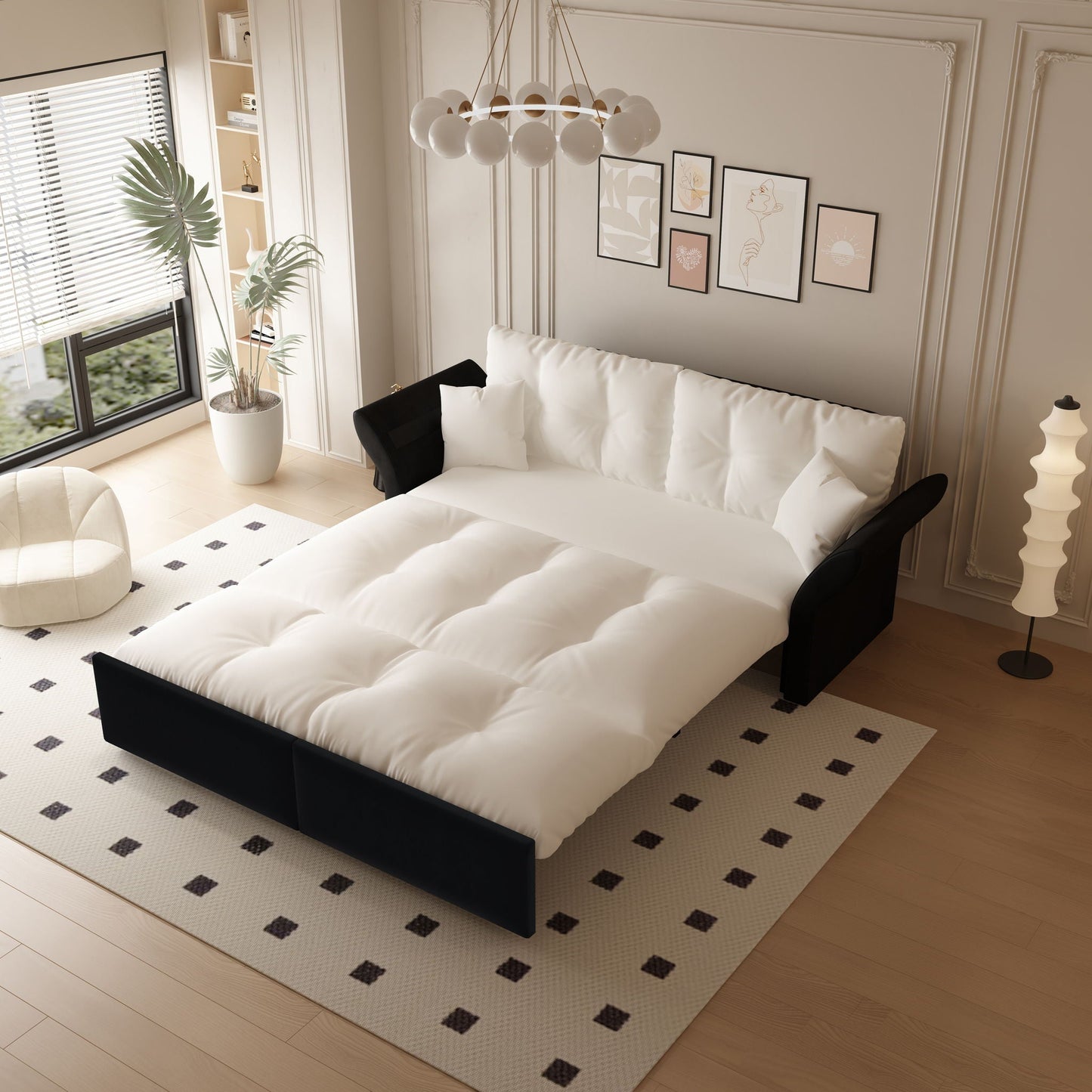 Queen Pull Out Sofa Bed, 3 In 1 Convertible Sleeper Tufted With 2 Soft Pillows Home Essentials