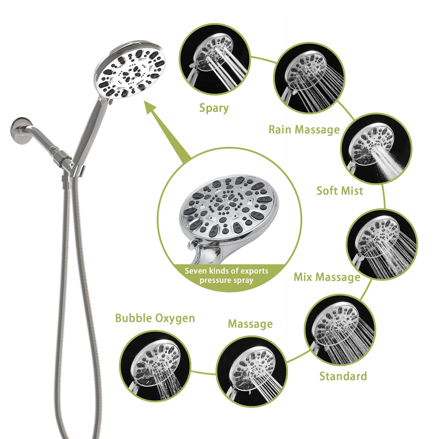 Multi Function Adjustable Hand Shower 7 Function Plastic Hand Shower With 59" Hose - Chrome Daily Nest