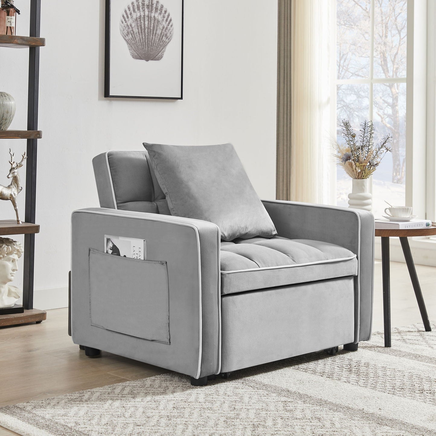 Modern Velvet 3 In 1 Sofa Bed Chair, Adjustable Recliner Home Essentials