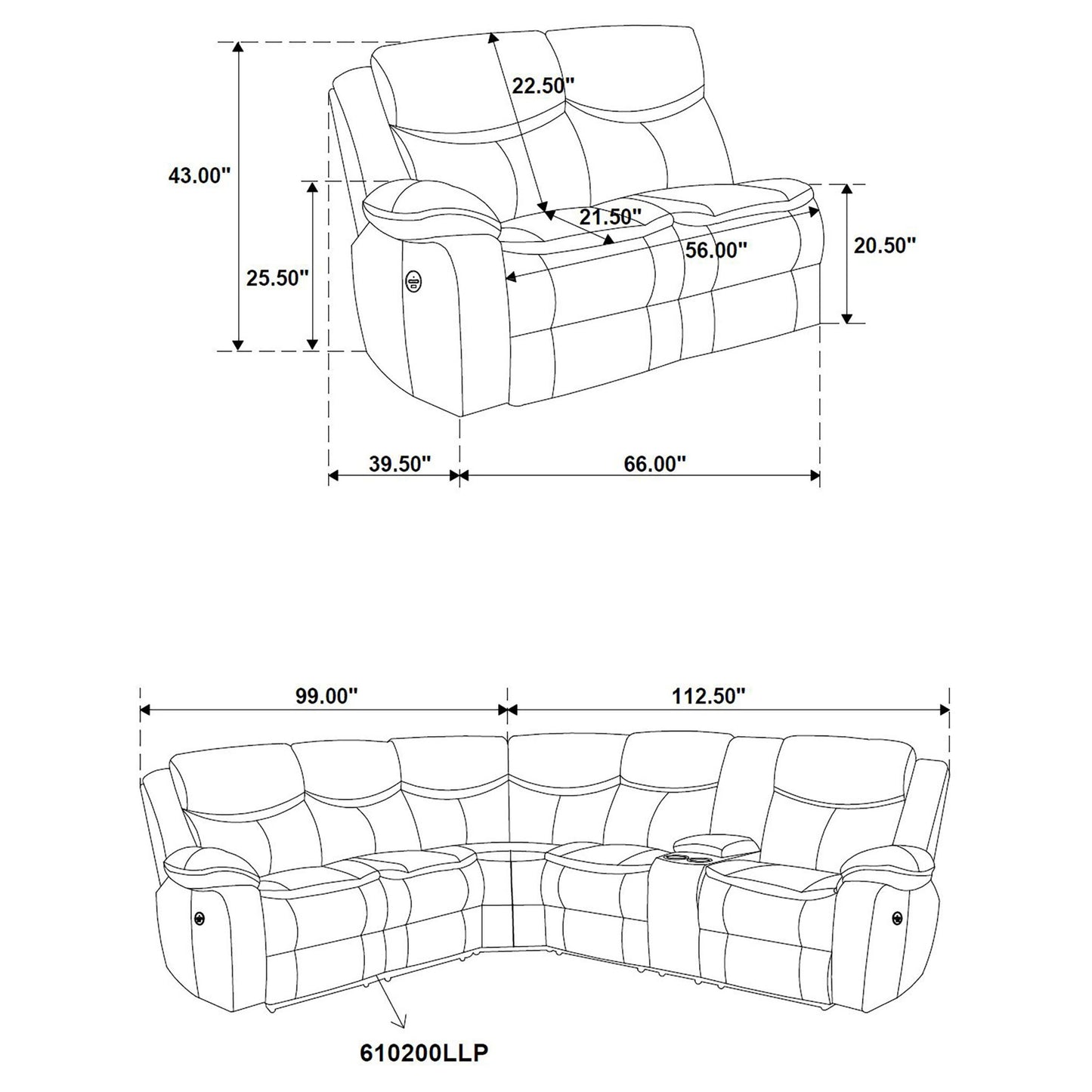 Salerno - Upholstered Power Reclining Sectional Sofa - Dark Gray Furniture Max
