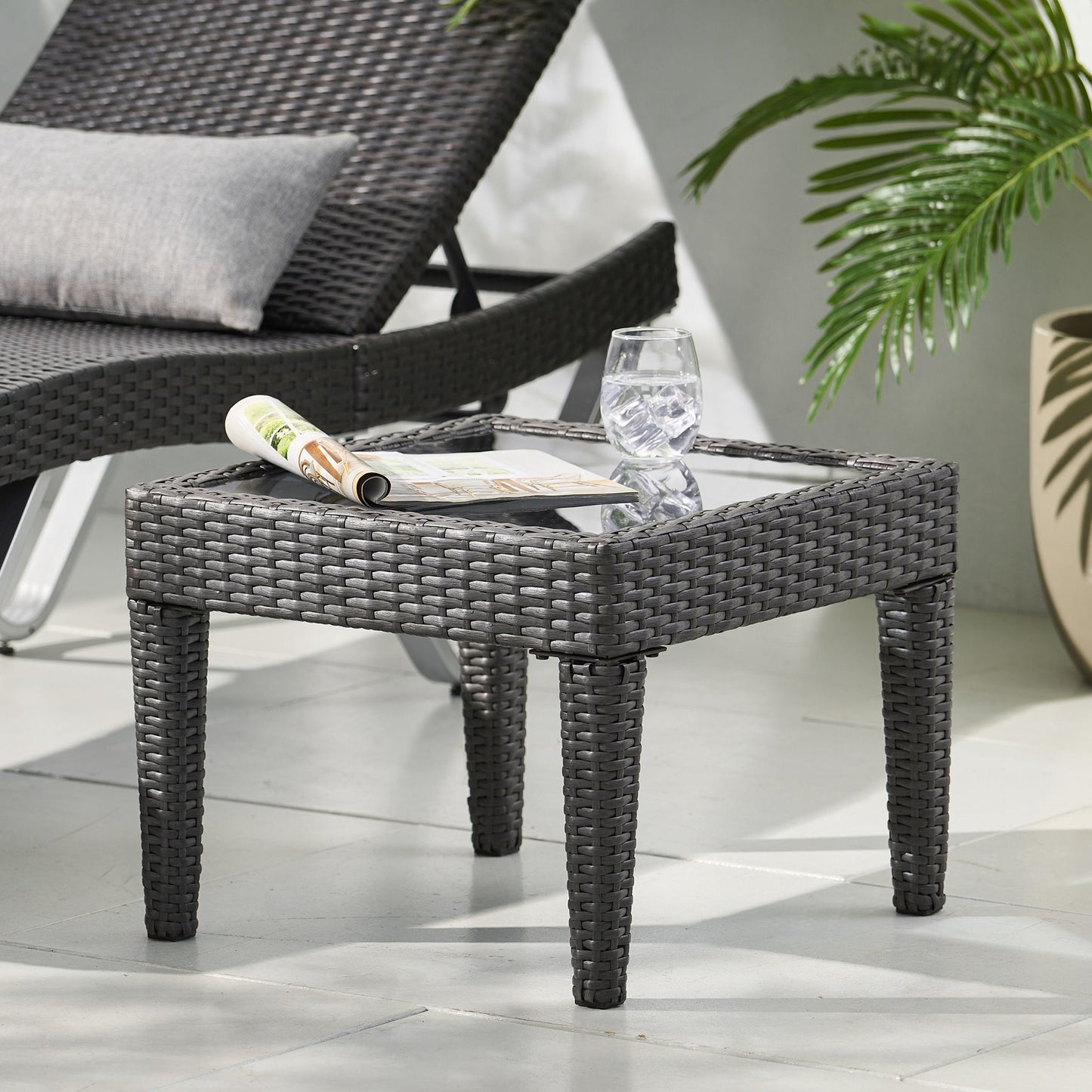 Outdoor Antibes Wicker Side Table, Accent Table - Gray Noble House