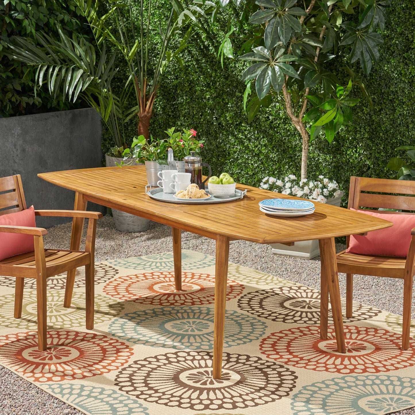 Placidity - Outdoor Expandable Dining Table With Slatted Tabletop And Tapered Legs Noble House