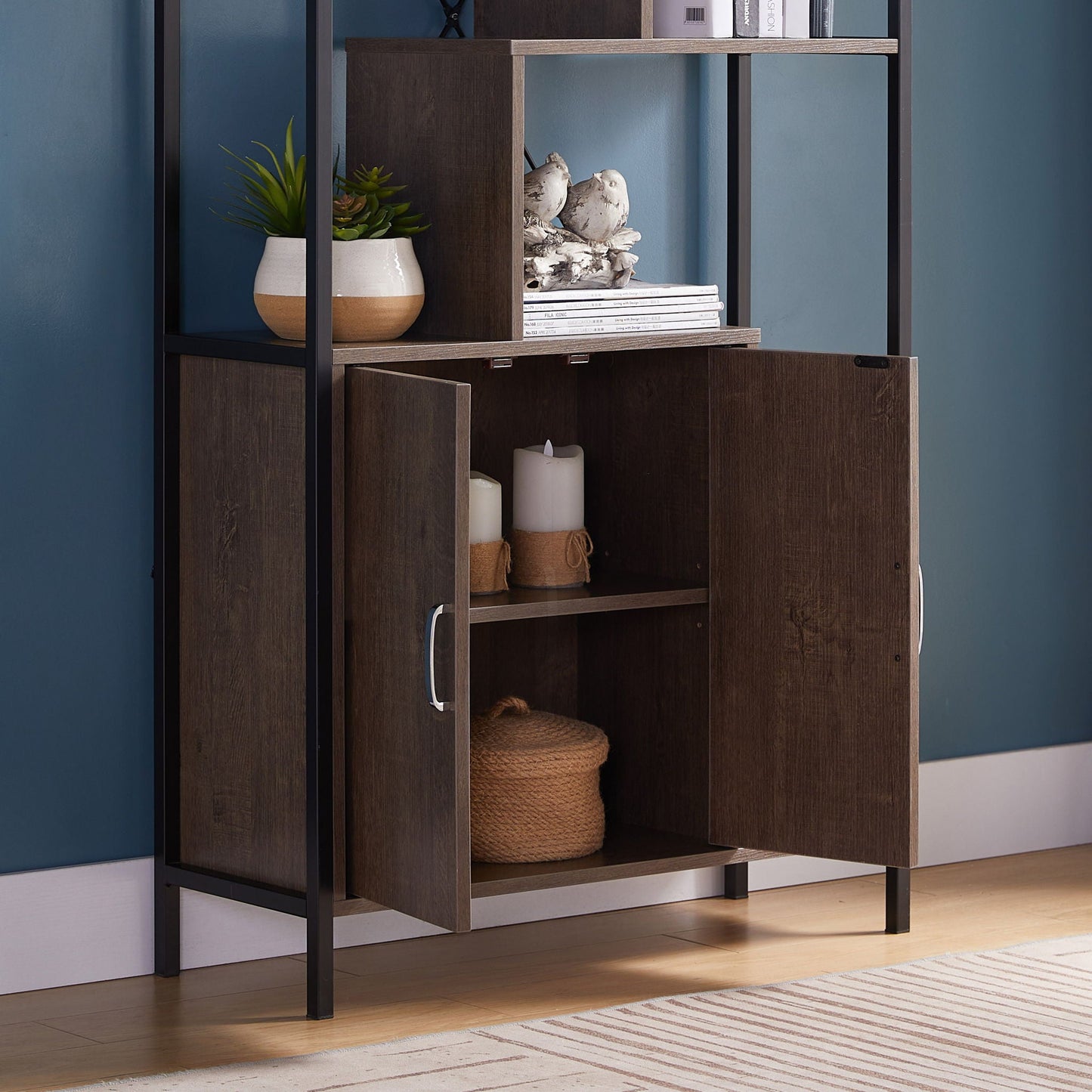 Modern Bookcase With Two Door Storage Cabinet With Two Shelves Home Essentials