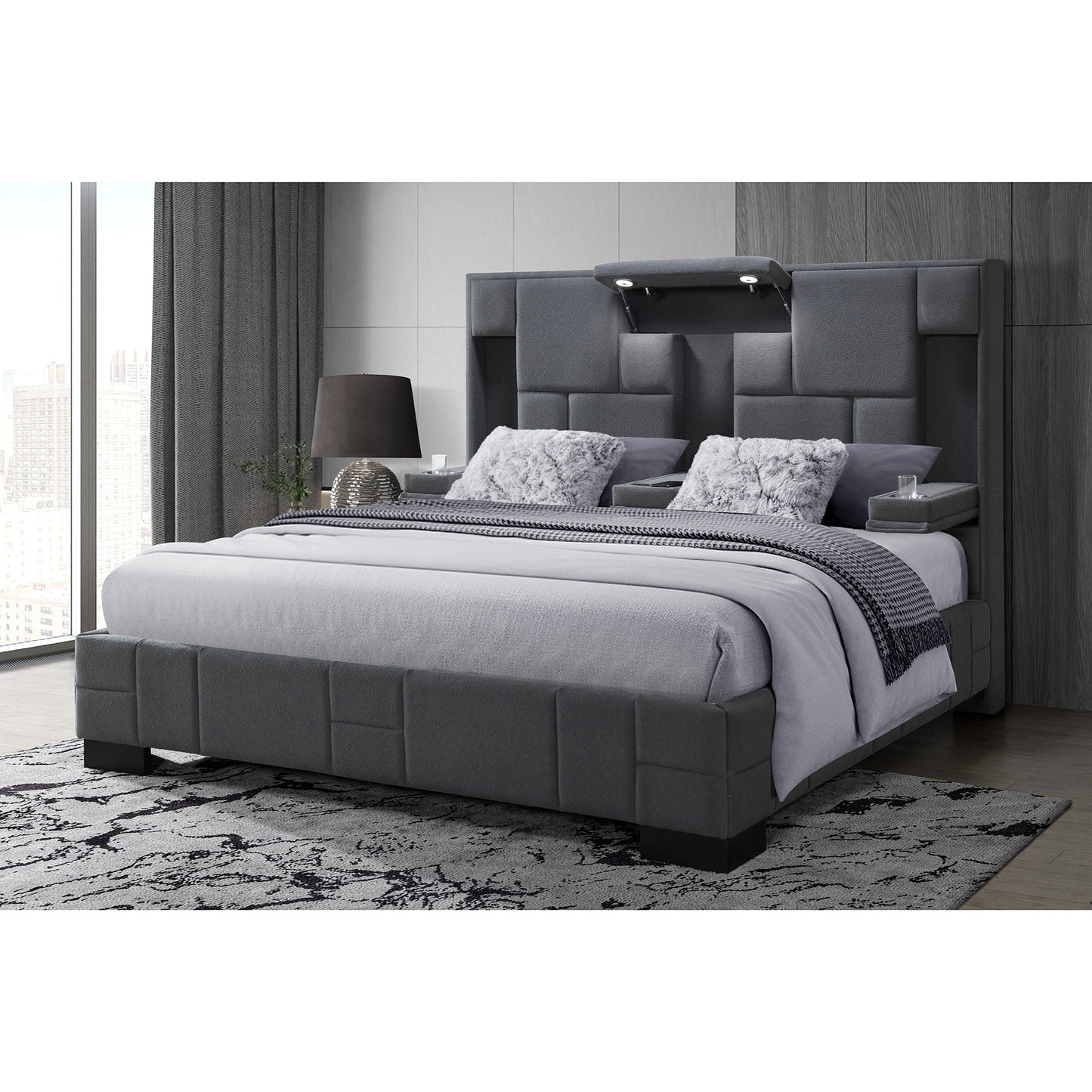 Yaris - Contemporary Bed With Wireless Charging And LED Lights Global Furniture USA