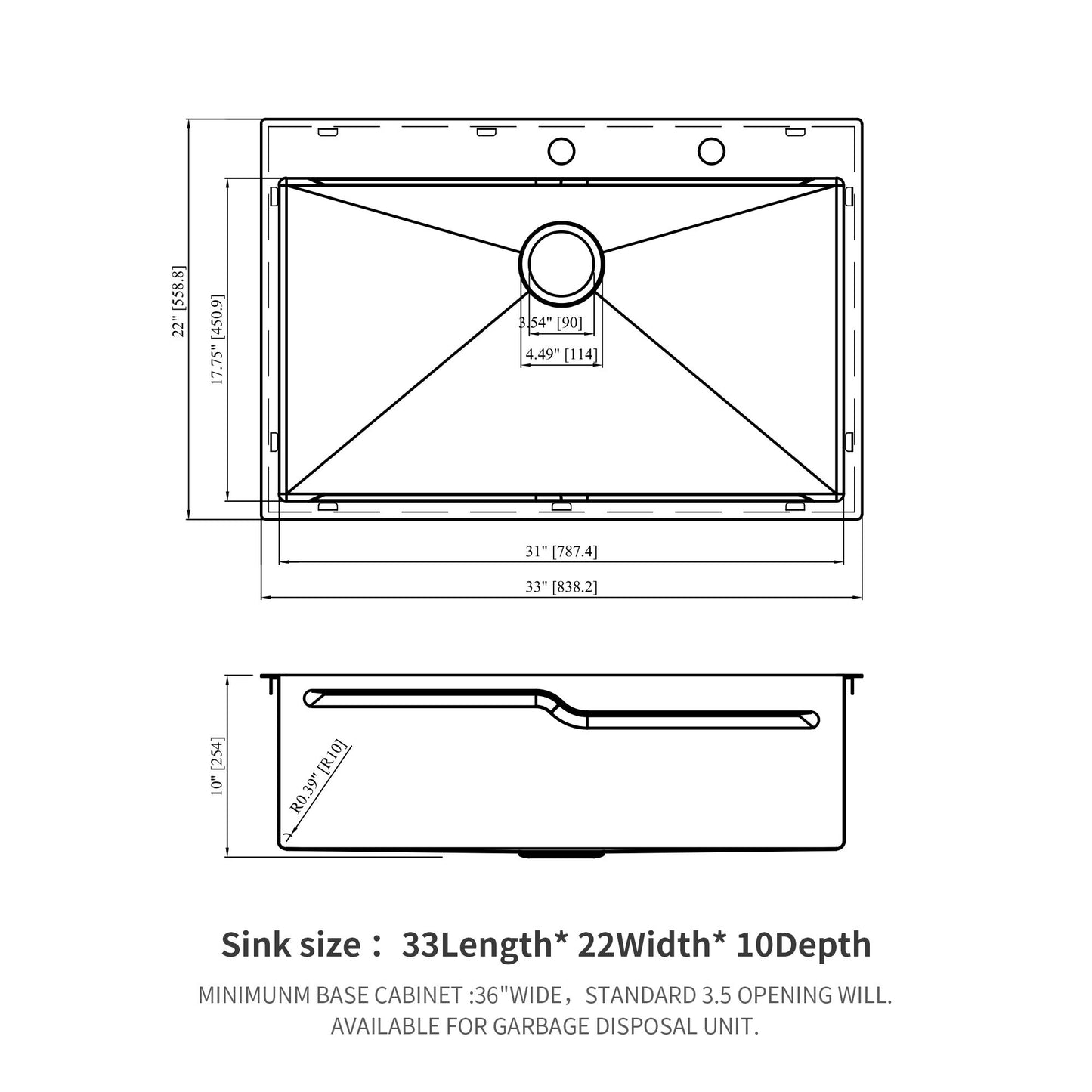 33" Drop In Kitchen Sink With Ledge Workstation, Single Bowl, 16 Gauge Stainless Steel - Black / Gray Daily Nest