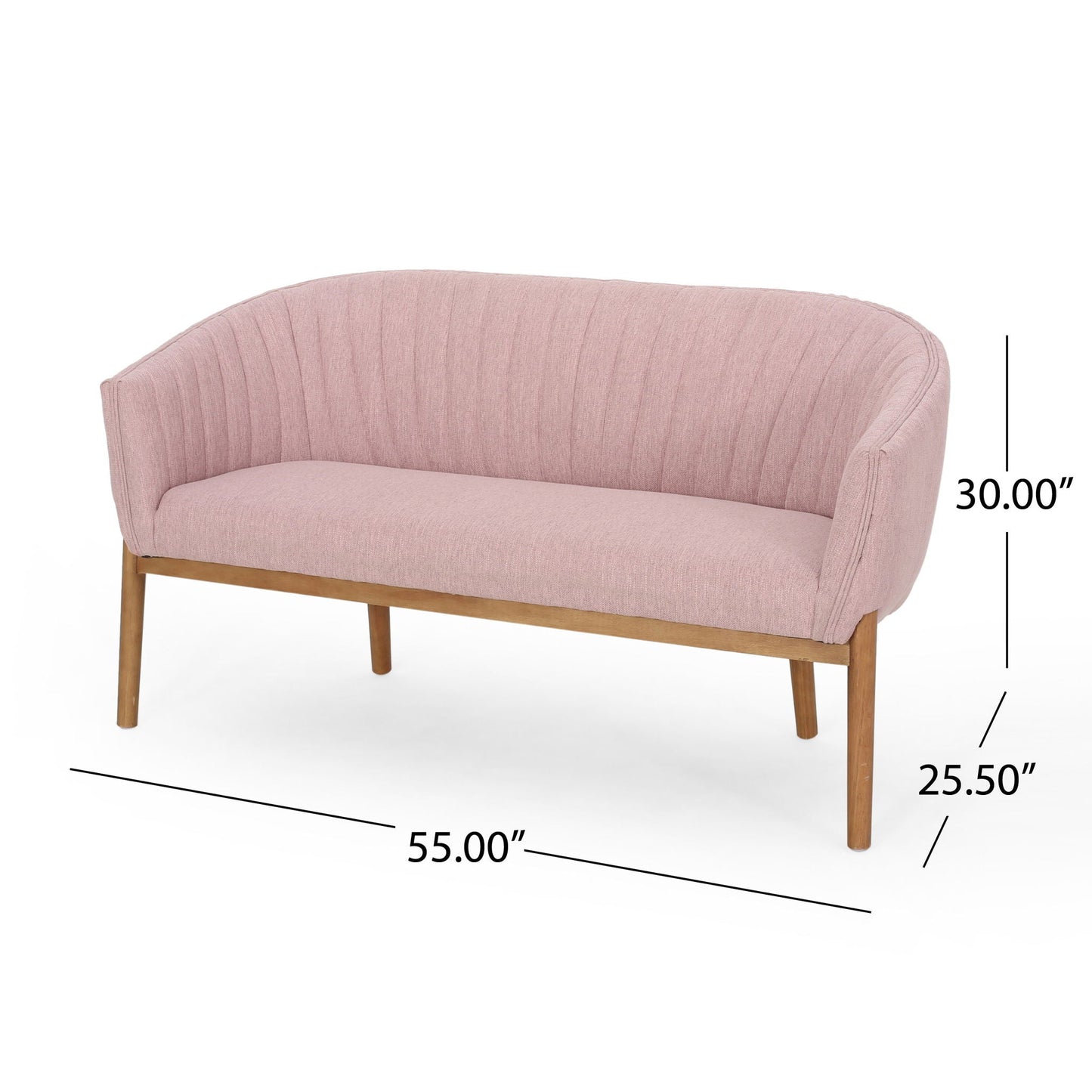 Mid Century Modern Loveseat With Channel Stitched Backrest Noble House