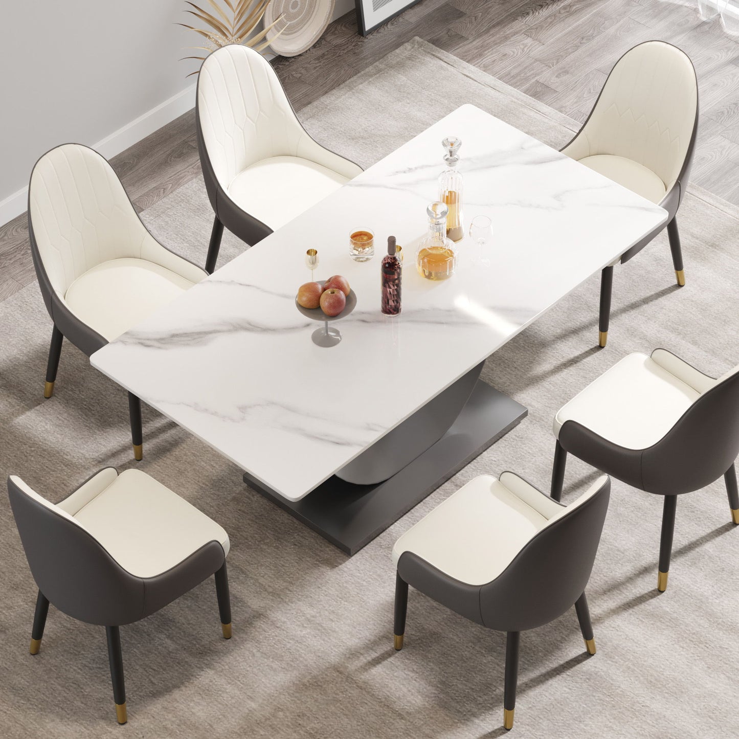 70.87" Modern Artificial Stone Crescent-Shaped Metal Legs, Can Accommodate 6-8 People - White / Black Home Essentials