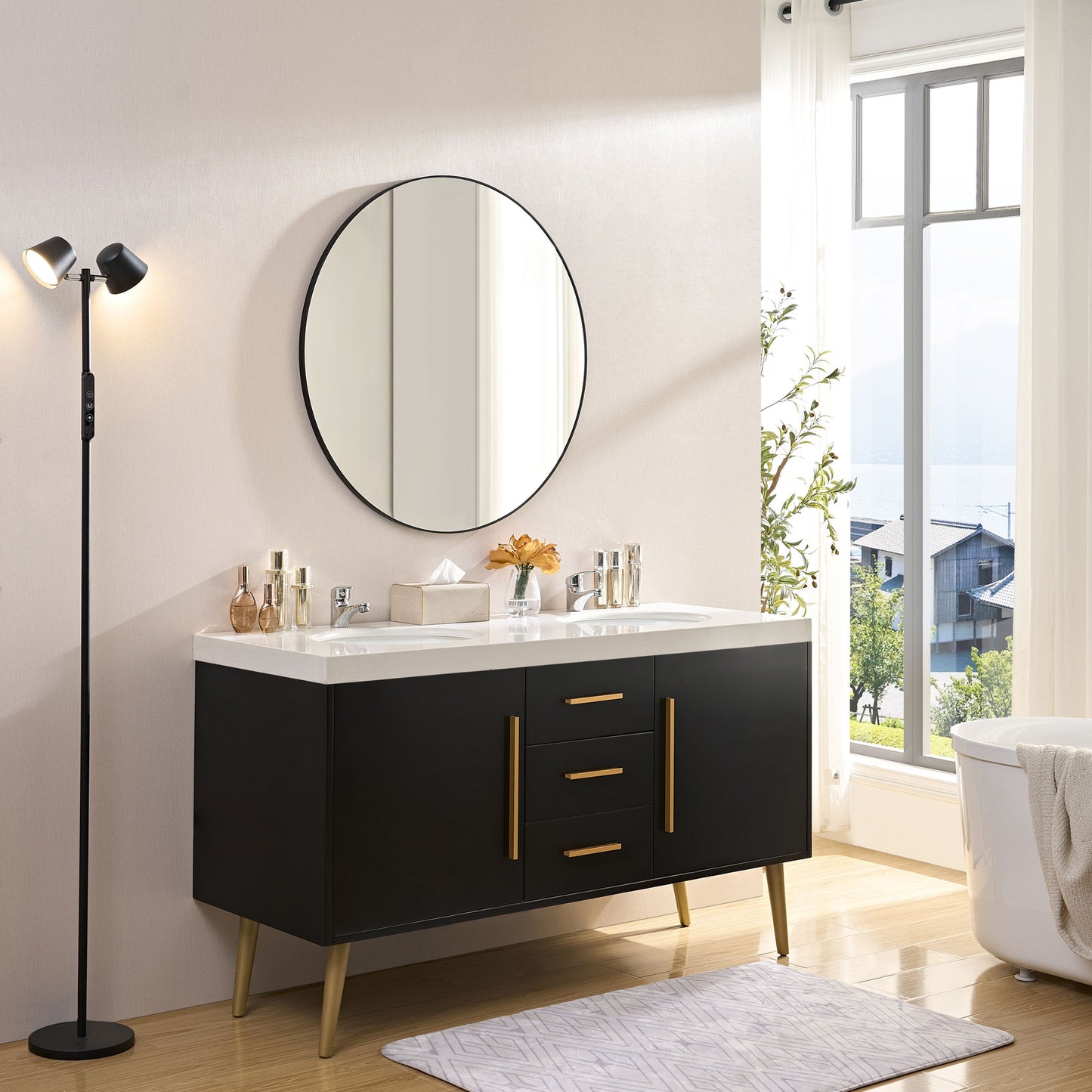 Wall Circular Framed Vanity Mirror For Bathroom, Living Room Decor - Black Daily Nest