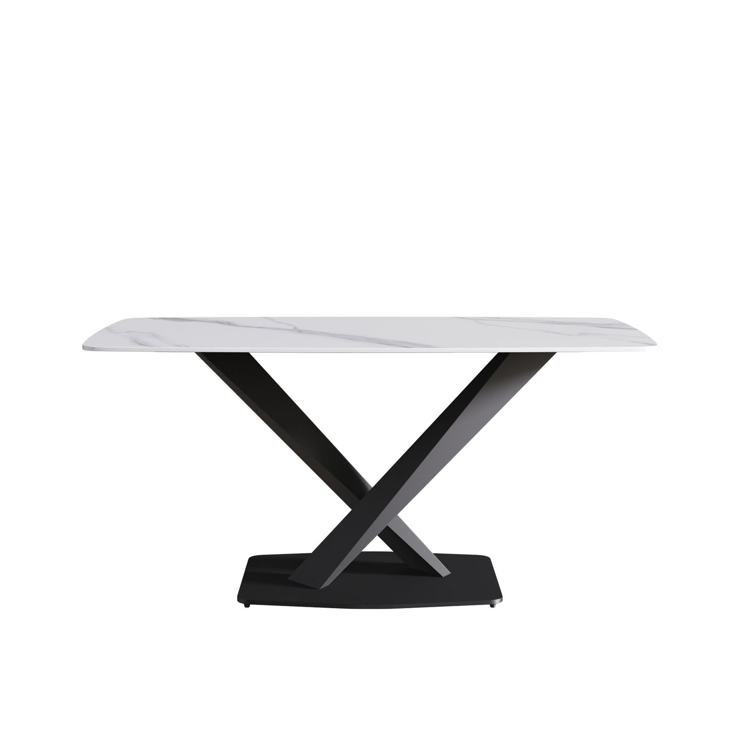 63" Modern Artificial Stone Dining Table, 6 People - White / Black Home Essentials